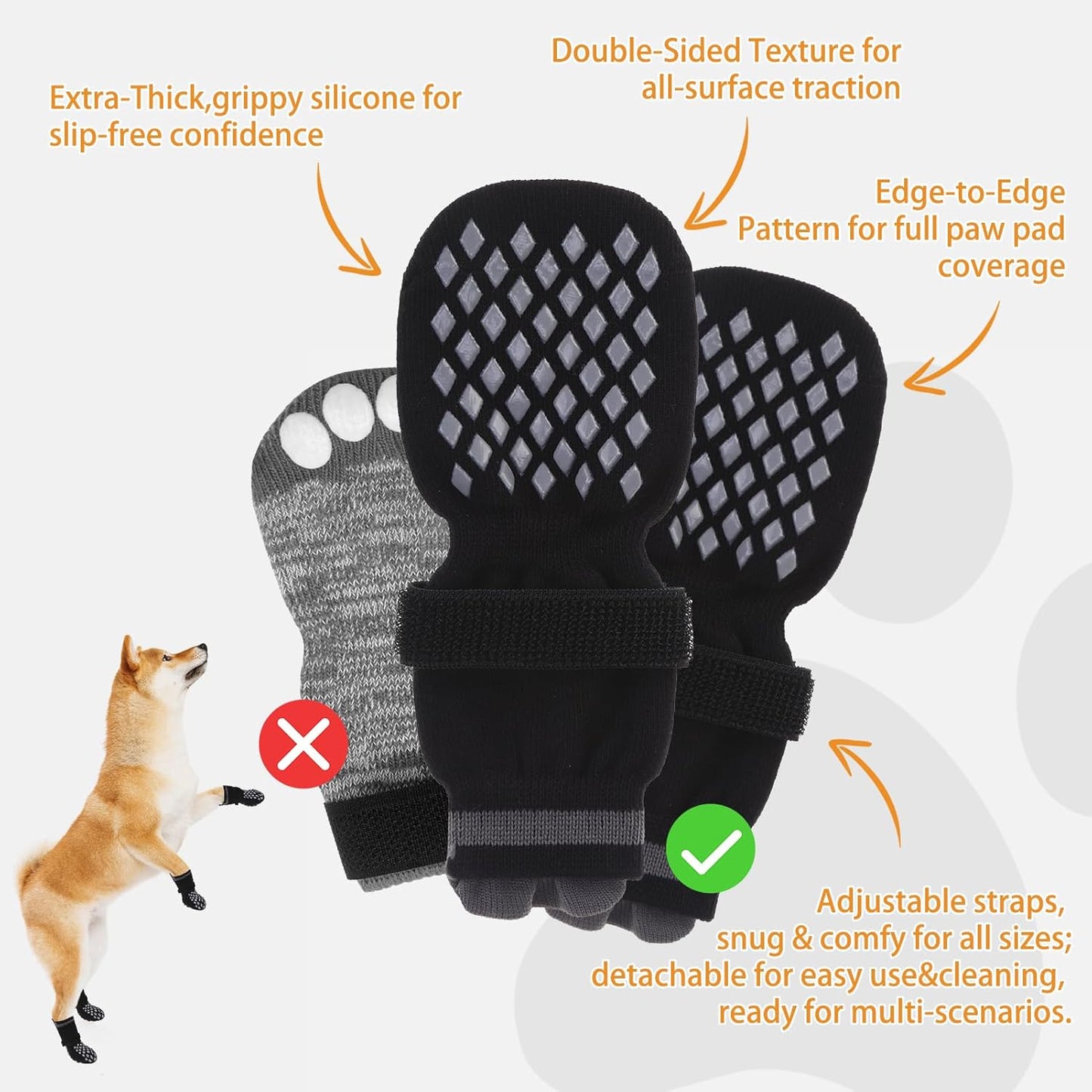 KOOLTAIL Anti Slip Dog Socks Booties to Prevent Licking Paws Scratching, Pet Boots&Paw Protector for Hardwood Floors, Dog Shoes for Winter, Traction Control Grip Socks for Small Medium Large Dogs M