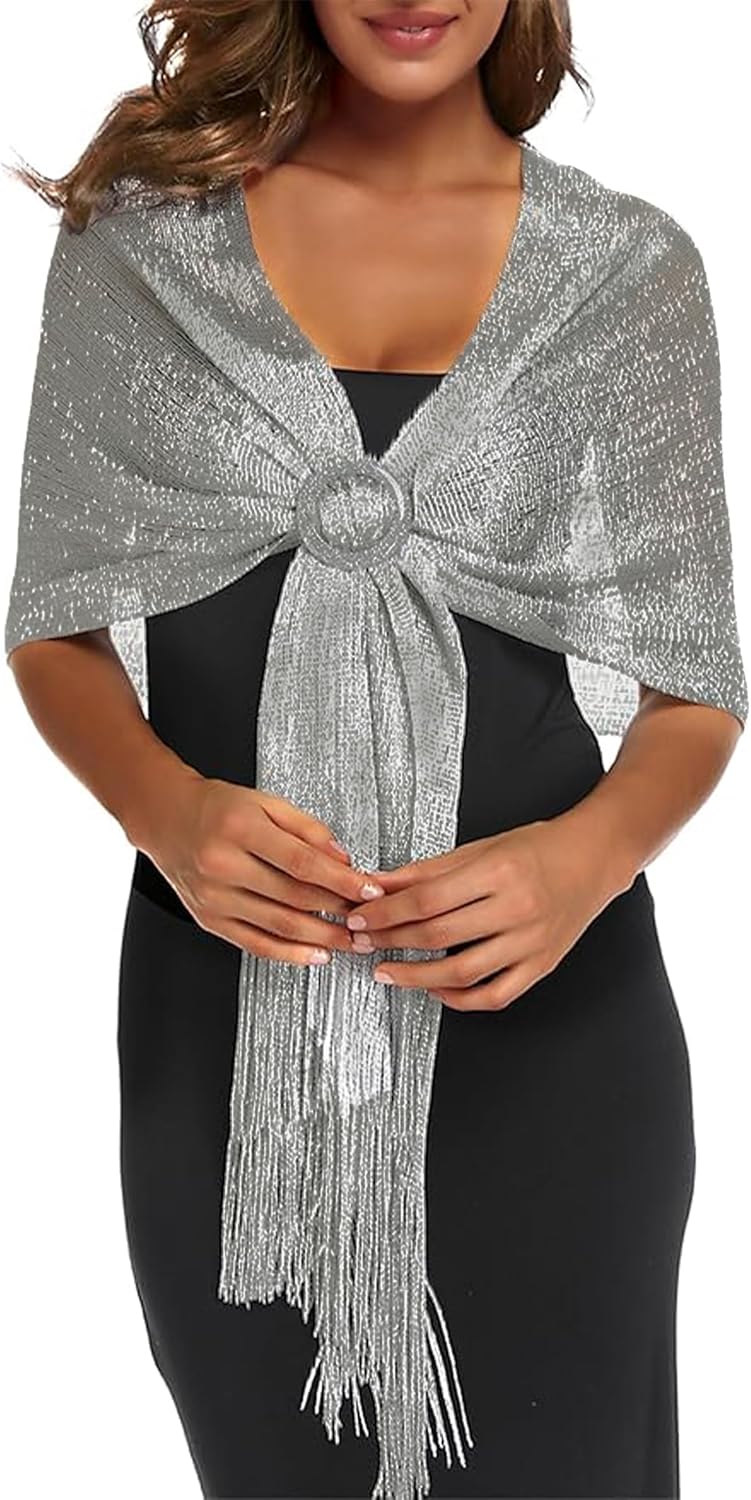 Rheane Shawls and Wraps for Evening Dress, Sparkle Shawls for Women with Buckle - Elegant Wedding Party Formal Shoulder Wrap