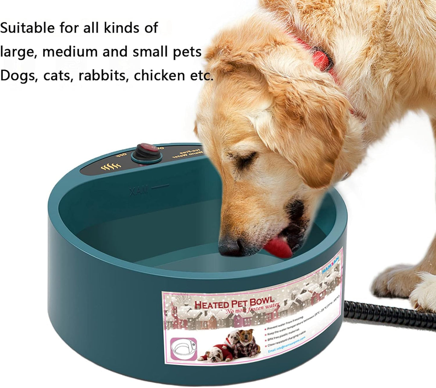 Heated Dog Water Bowl Outside in Winter, Automatic Sturdy Heating Thermal-Bowl for Large, Medium, Small Dogs, Cats, Rabbits and Small Animals