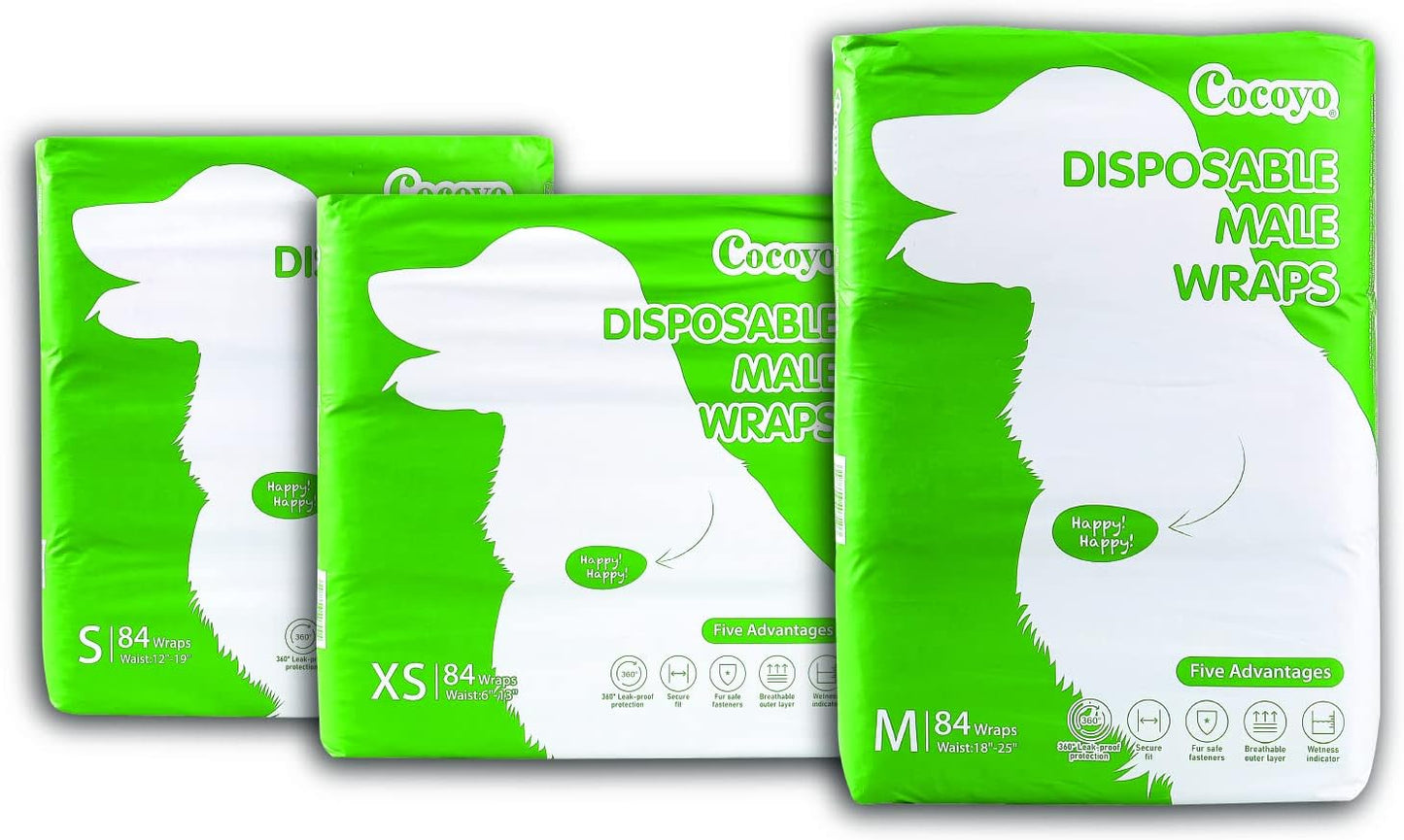 COCOYO Disposable Male Dog Wraps, Small Size, 84 Count, Super Absorbent, Breathable, Wetness Indicator
