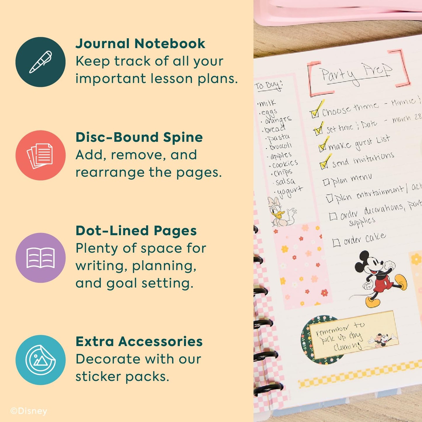 Happy Planner Disney Daily Notebook for Office, School or Journaling, Disc-Bound Notebook, Big Size, 60 Dot-Lined Pages, Minnie Mouse Theme, Current Classroom
