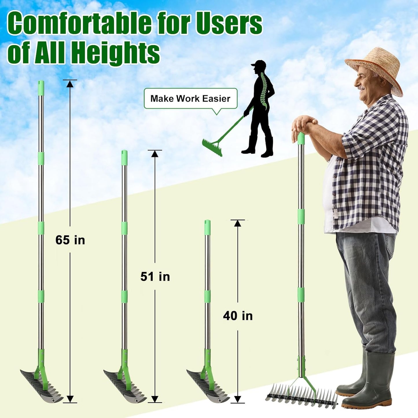 Thatch Rake for Lawn Care - 2-in-1 Manual Lawn Dethatcher & Scarifier Rake for Dead Grass,Moss Removal,Heavy Duty Thatching Dethatching Tool, 50'' Metal Adjustable Handle for Garden Yard Lawn