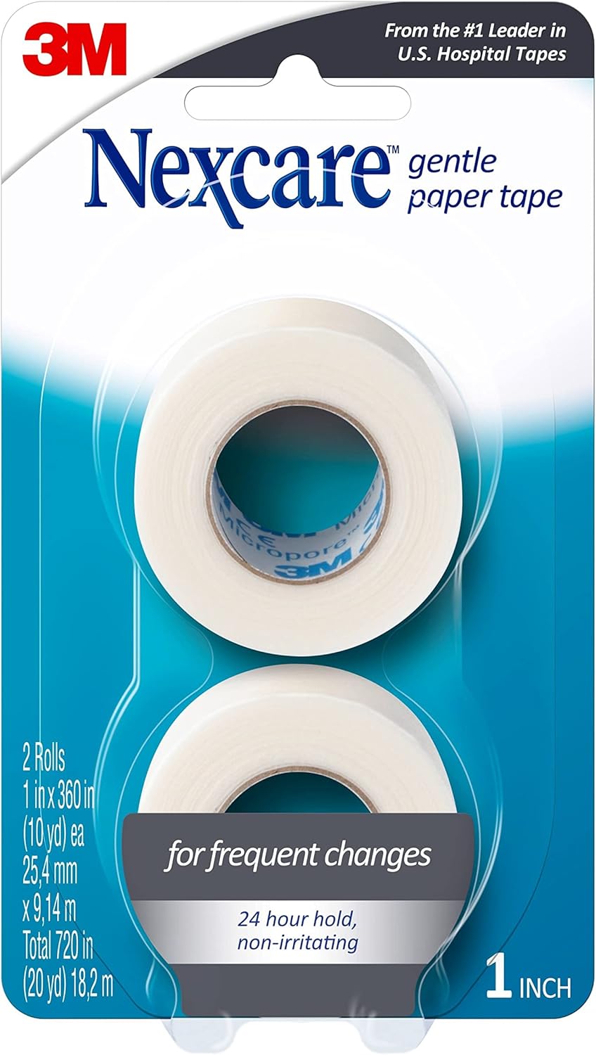 Nexcare Gentle Paper Tape, Medical Paper Tape, Secures Dressings and Lifts Away Gently - 1 In x 10 Yds, 2 Rolls of Tape