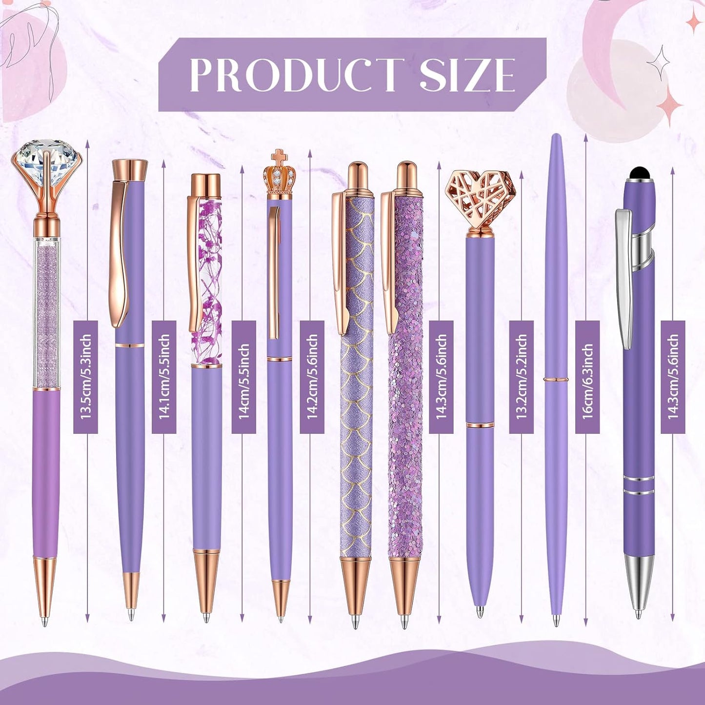 Janmini 9 Pcs Ballpoint Pens Set Metal Crystal Diamond Glitter Pens for Journaling Black Ink Pretty Cute Things Fancy Stationery Gifts for Women Girls Birthday Home Office Desk(Purple)