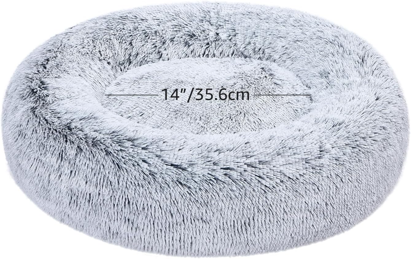 Amazon Basics Washable Donut Pet Bolster Faux Fur Bed with Removable Cover, Anti-Slip Bottom for Dog, Grey, 23" x 23"