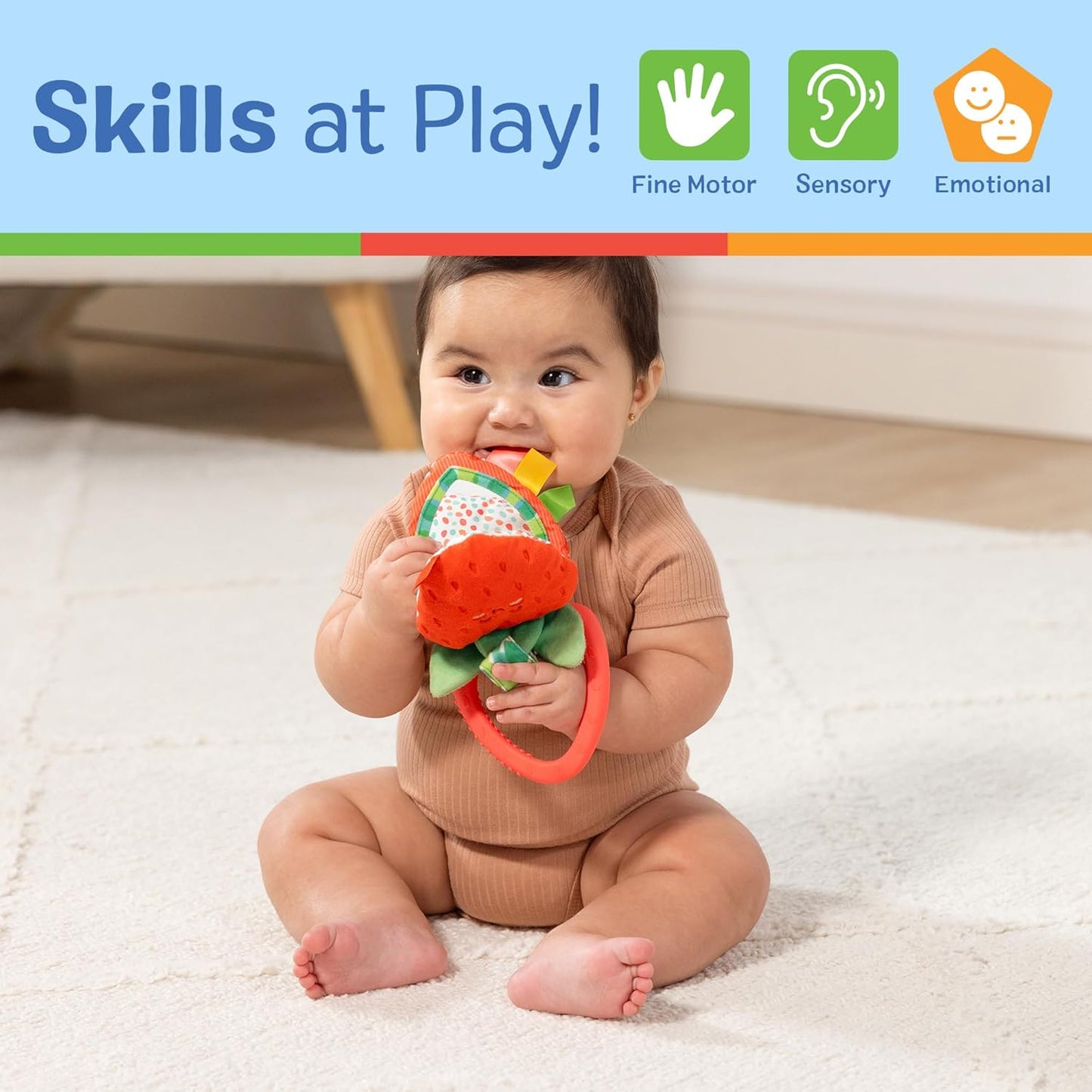 Melissa & Doug Peek-a-Boo Berry Take-Along Toy with Teether, Clip-On Stroller Toy for Baby Ages 12m+