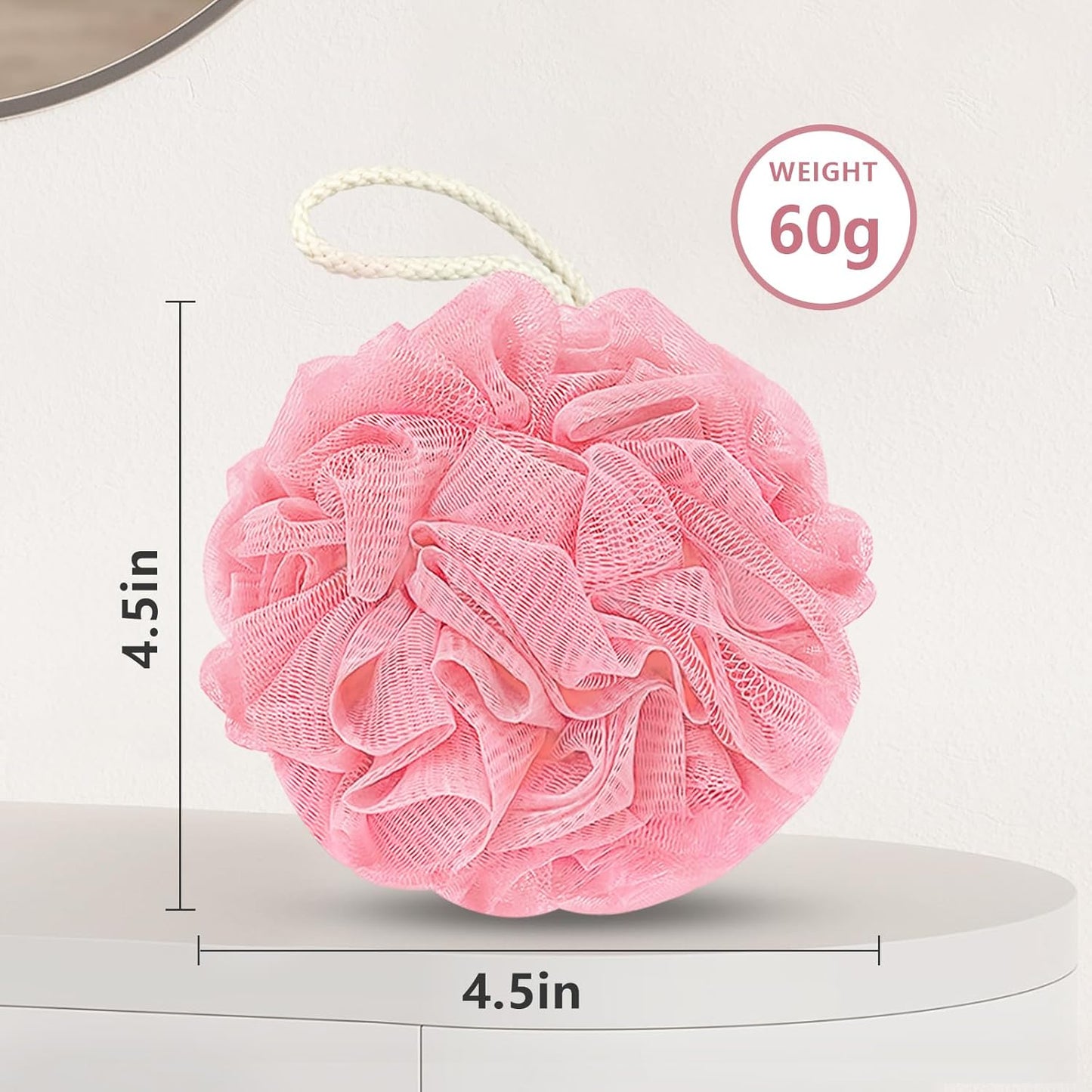 Shower Loofah Bath Sponge, 60G Loofah Exfoliating Body Scrubber, 4 Color Mesh Shower Pouf Balls for Body Wash (Pink Green White Gray)