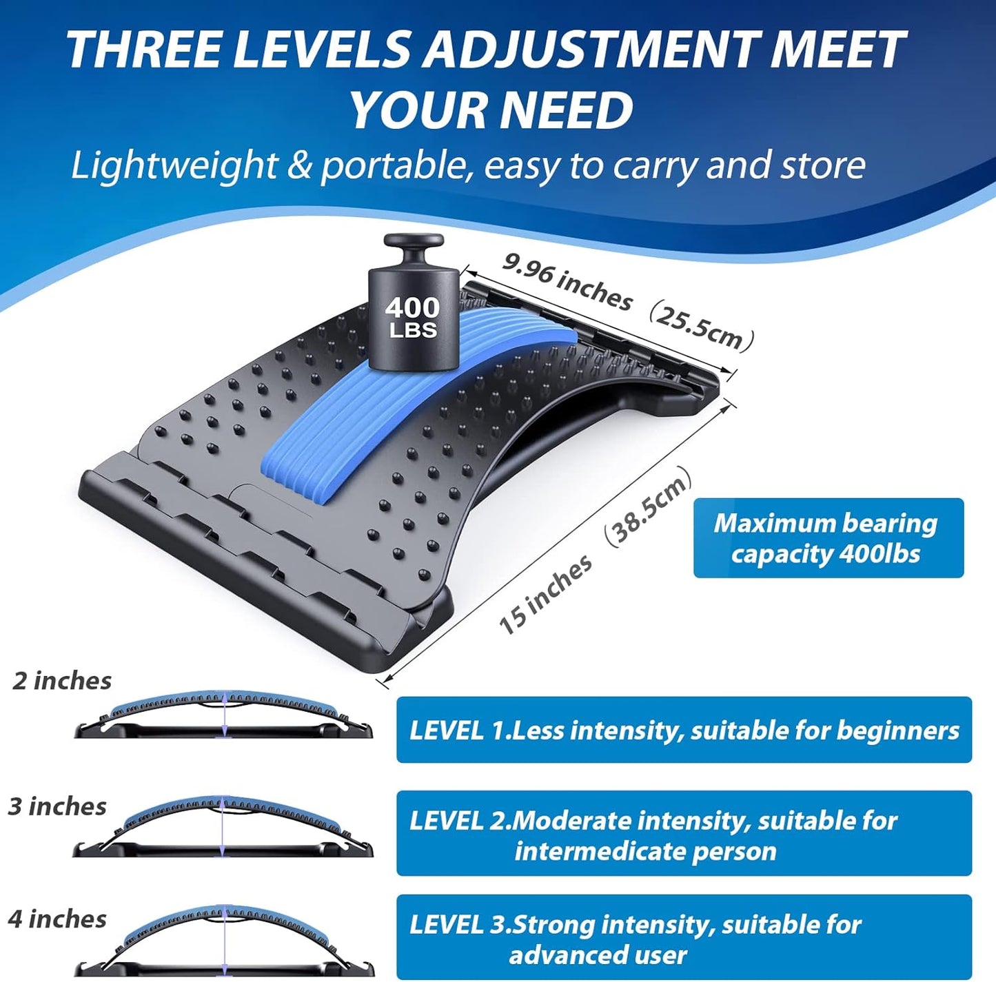 Back Stretcher for Lower Back Pain Relief, Multiple Level Adjustable Arch Lumbar Back Cracker Board, Back Cracking Device, Back Massager for Scoliosis, Spine Decompression Support