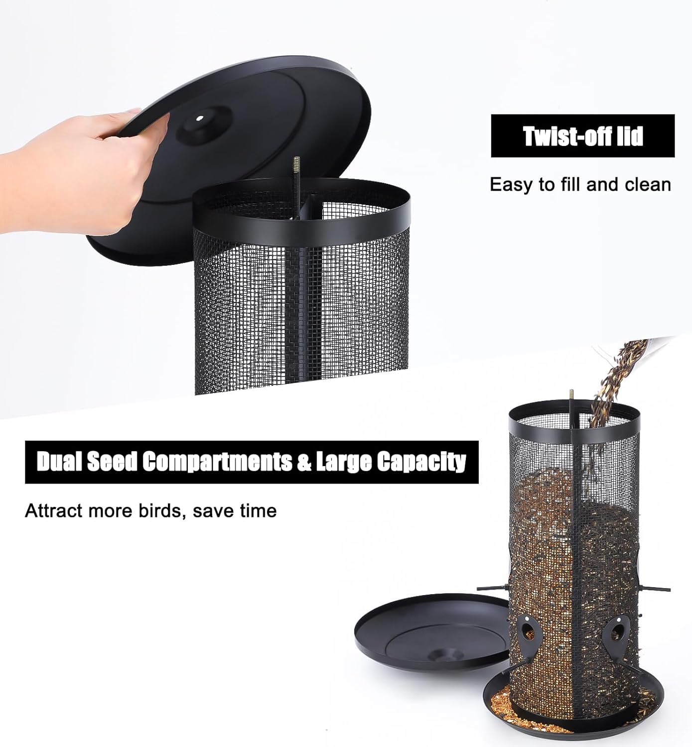 Gtongoko Hanging Bird Feeders for Outdoors 6.5 LB Large Capacity Squirrel Proof Metal Tube Bird Feeders for Thistle & Nyjer Seed Attracts Finch Cardinal,Titmice,Swallow Black