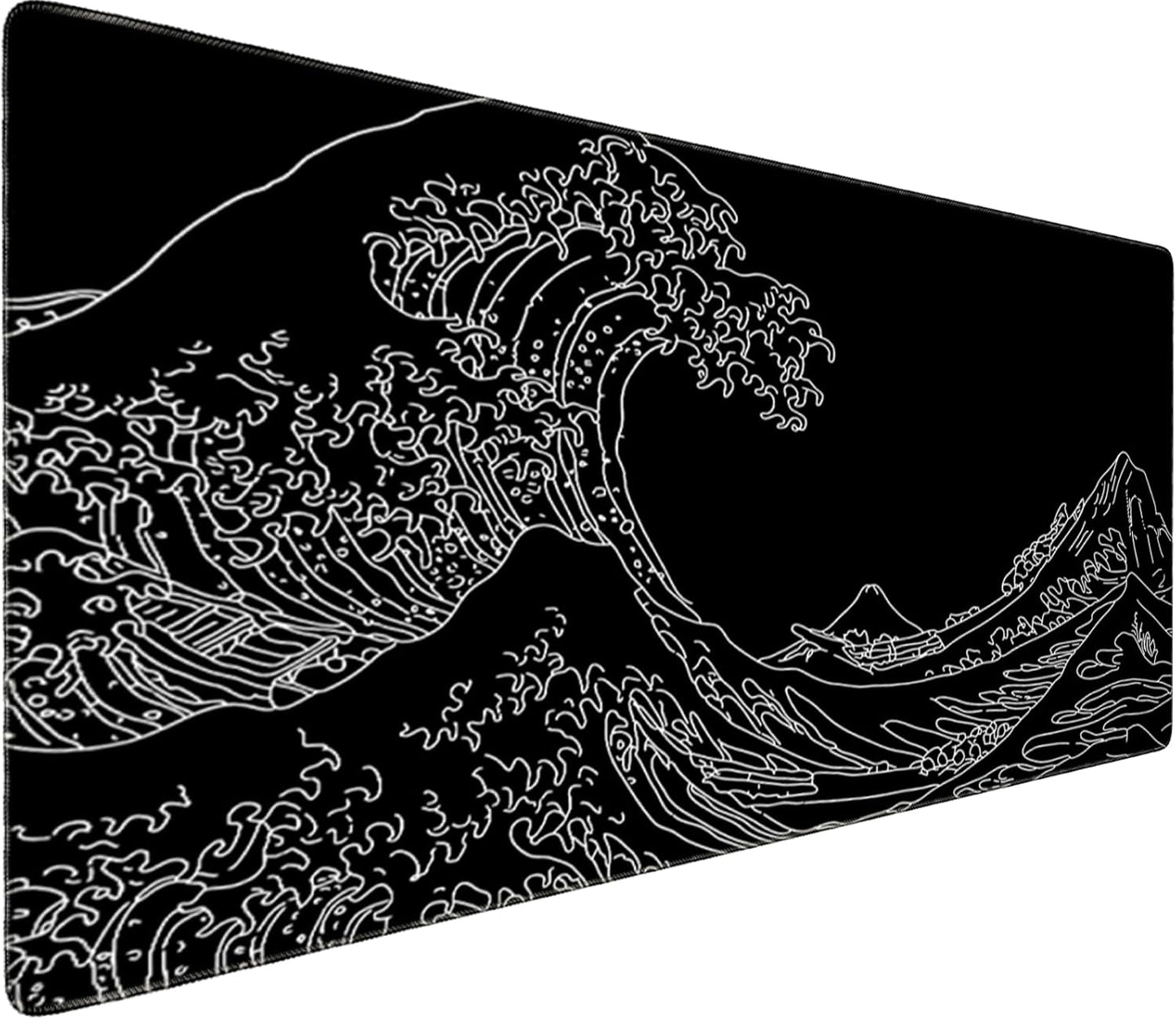 LifetimeWarrantly Japanese Sea Wave Large Gaming Mouse Pad – 31.5" x 15.7" Full Desk Mat, Non-Slip Rubber Base, Waterproof, Stitched Edges, Durable Surface for Esports, Office, Home