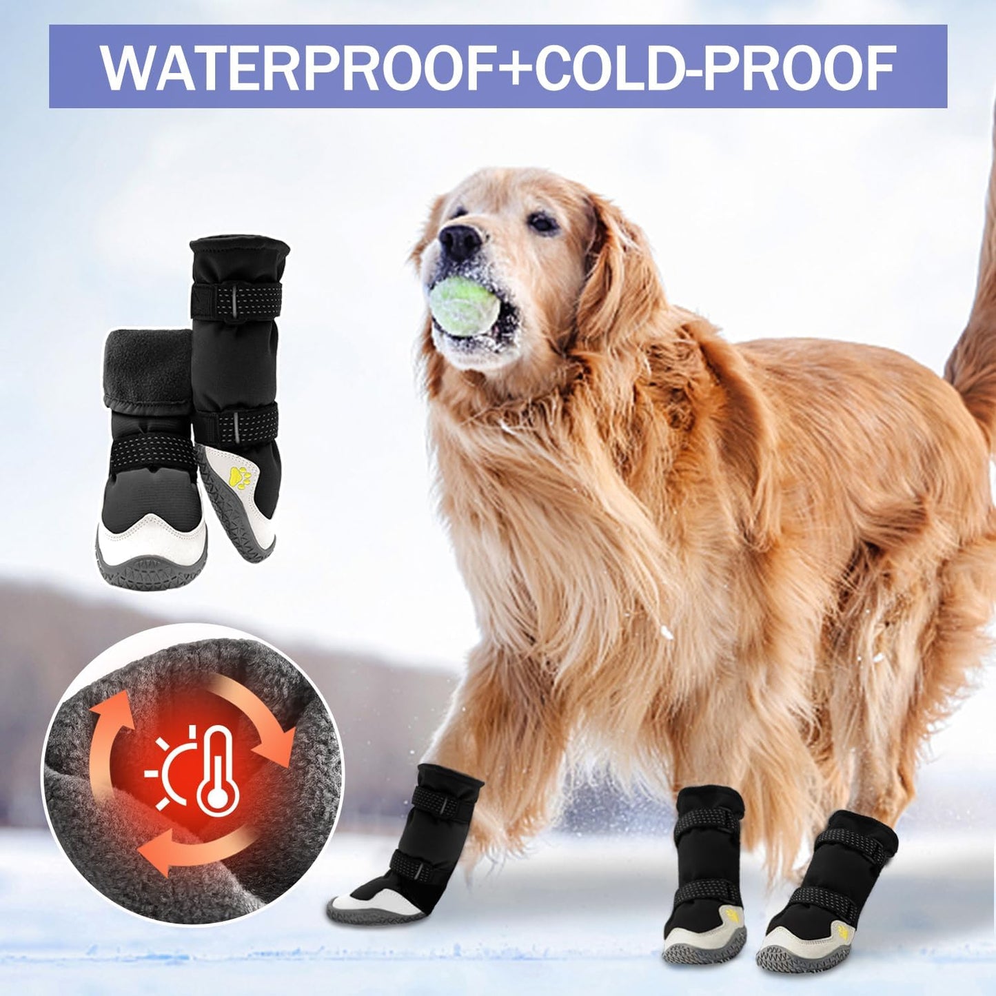 MOOB Dog Shoes for Large Dogs, Dog Boots & Paw Protectors, Dog Shoes for Large Dogs, 4Pcs Medium Dog Booties with Rugged Anti-Slip Sole and Outdoor Reflective for Snowy Day,(Size 6)