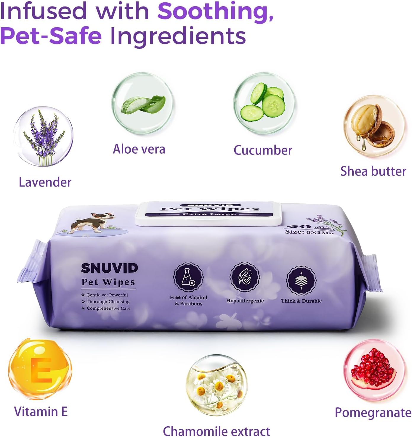 Extra Large 8“ x 13" Dog Wipes, Hypoallergenic, Lavender Scented, Plant-Based Grooming Wipes for Deodorizing & Hydrating Paws, Body, Butt, Ears & Coat - 360 Count