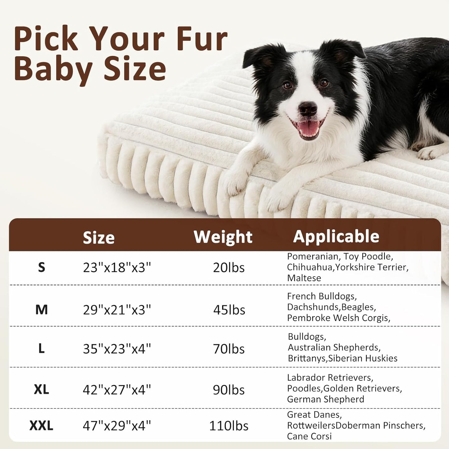 Dog Beds Large Sized Dog, Flat Pet Beds with Removable Washable Cover, Pet Mat Cute Pet Crate Bed Thick Shredded Chopped Crate Foam & Anti Slip Bottom for Indoor, 35"x23"x4" Cream