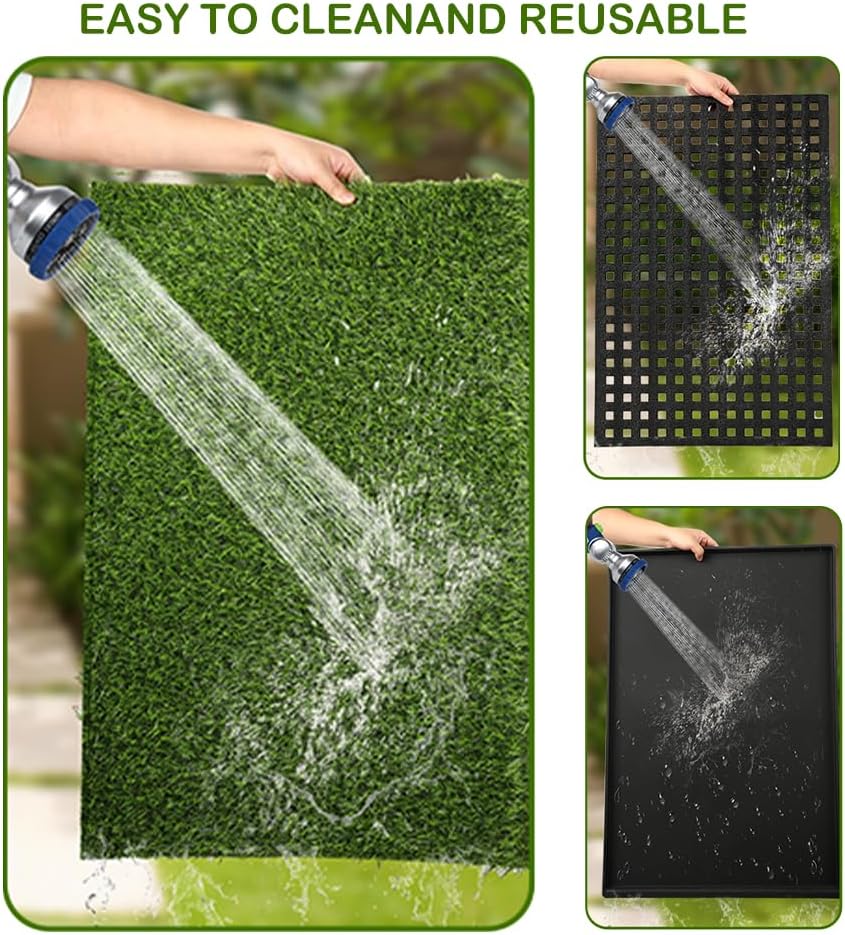 Dog Grass Pee Pad with Tray - Fake Turf Grass Non-Shedding, Odor Resistant Easy Clean, Eco-Reusable Indoor/Outdoor Puppy Potty 34x23inches