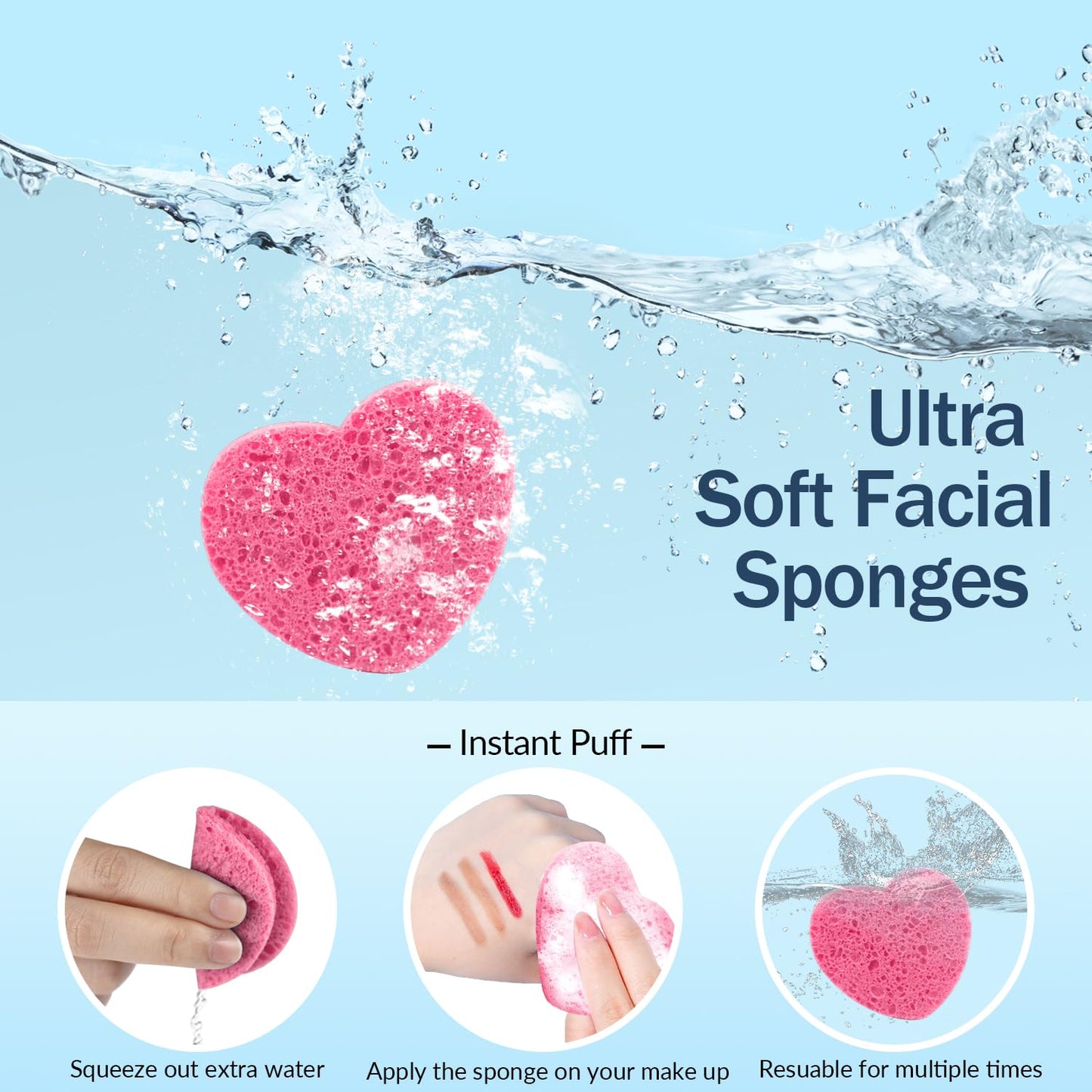 50-Count Facial Sponges Compressed, 100% Natural Cellulose Face Sponge Professional Cosmetic Spa Sponges for Face Cleansing, Exfoliating Mask, Makeup Removal for Travel and Home, Pink