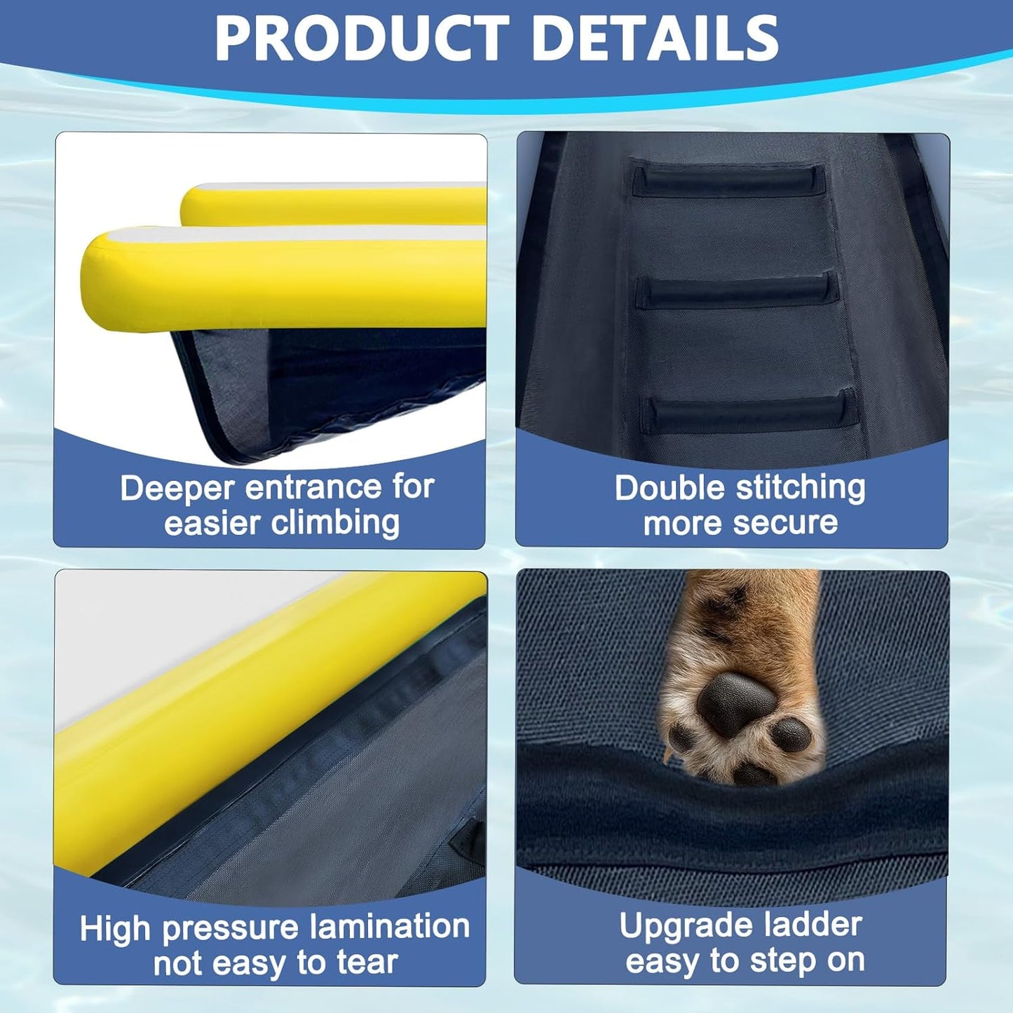 AWSUM Inflatable Dog Water Ramp 4ft x 3.3ft Dog Boat Ramp Floating for Dogs Up to 220LBS On Water Float Ladder Steps for Pool, Dock, Lakes, Yellow