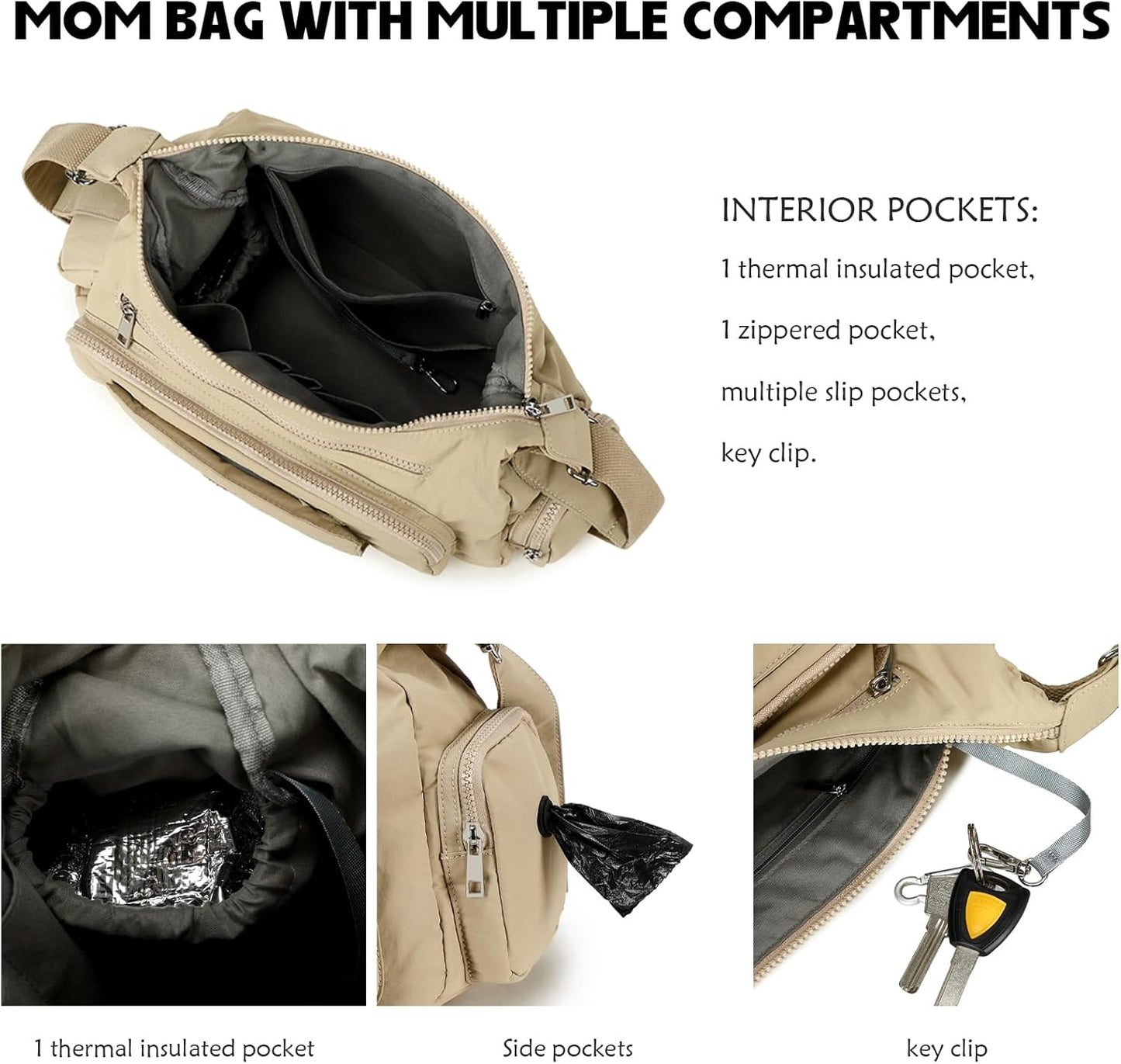 Puffer Crossbody Bags for Women Mom Large Diaper Bag Purse with Wipes & Trash Dispenser Cross Body Purses Messenger Bags | Wipes Dispenser, Trash Dispenser, Lightweight, 22L large capacity, Lots of pockets, baby stroller strap