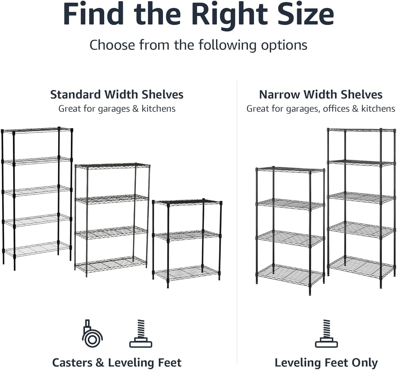 Amazon Basics 5-Shelf Adjustable Heavy Duty Steel Wire Storage Shelves for Garage, Kitchen, Easy Assembly, 36" x 14" x 72", Black | Heavy Duty, Adjustable, for Kitchen, Garage, Shelving Organizer