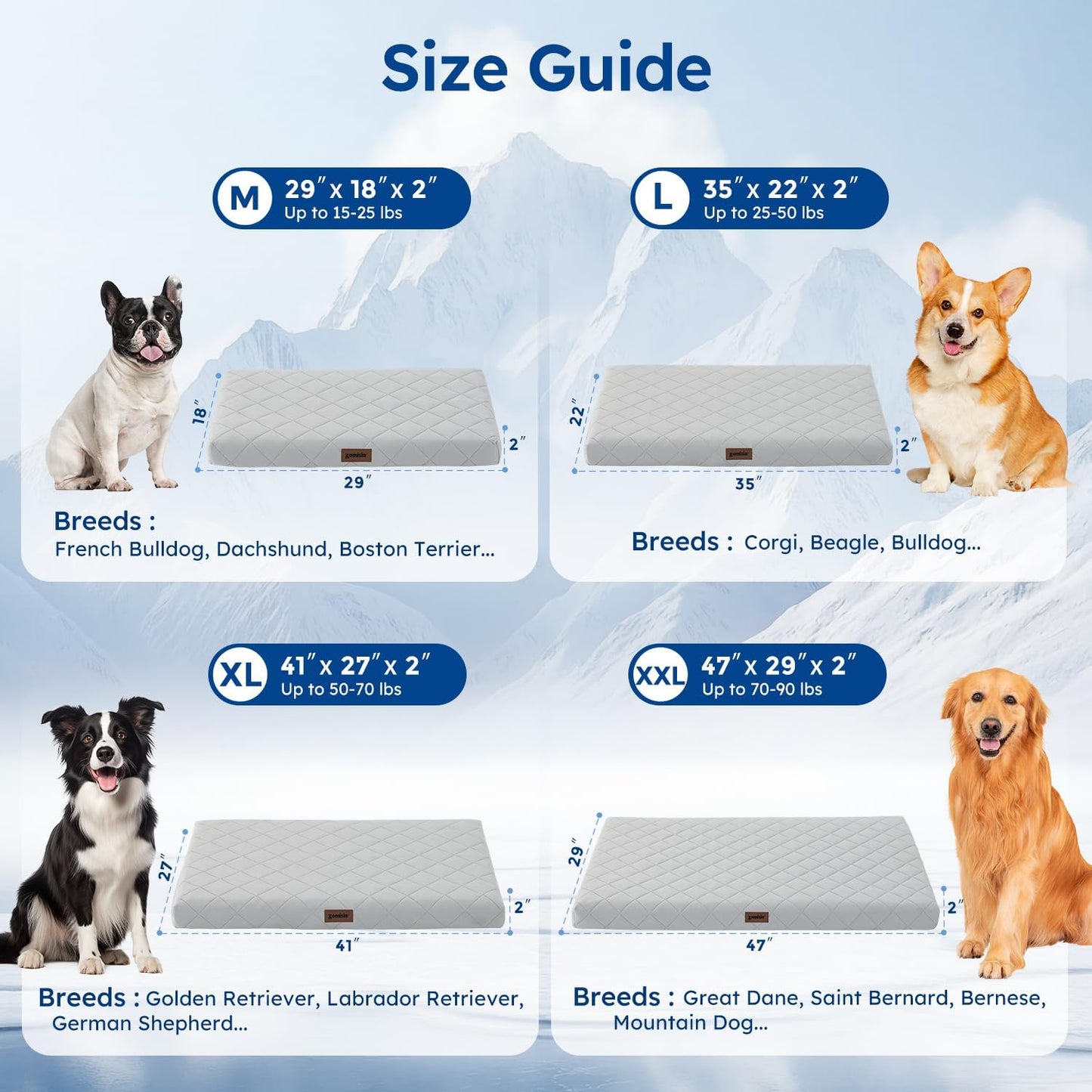 Orthopedic Cooling Dog Bed, Q-Max>0.5 Cooling Mat XXL for Cate with Removable Washable Cover, Breathable Egg Crate Foam Summer Pad for Furry Pets Outdoor, 47x29 Inch, Grey