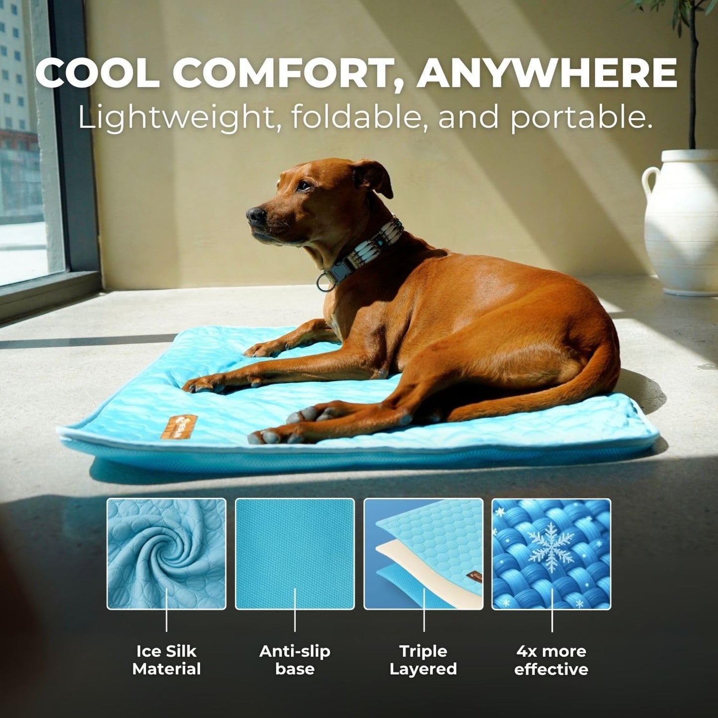 Pelsbarn Dog Cooling Mat- Ice Silk Summer Comfort, Self Cooling, Non-Slip Dog Pad, Durable & Washable, Mat for Medium Dogs 19"" x 25"", Support Shelter Dogs with Every Purchase (Blue)