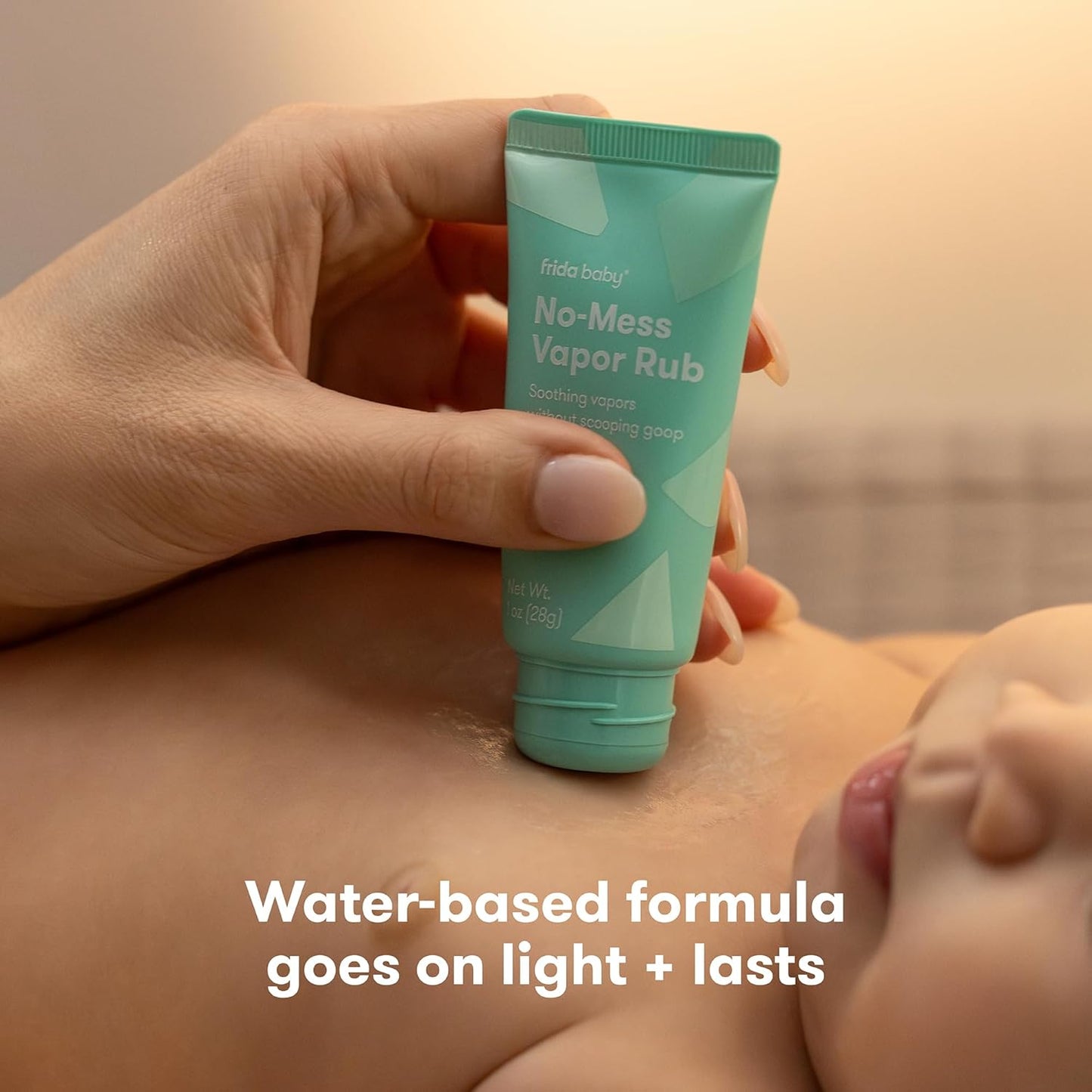 Frida Baby No-Mess Vapor Rub, Baby Vapor Rub for Chest, Neck, Back + Foot, Non-Medicated, Petroleum-Free, Hands-Free Applicator Tube, Non-Staining, Soothing Eucalyptus & Lavender for Sleep
