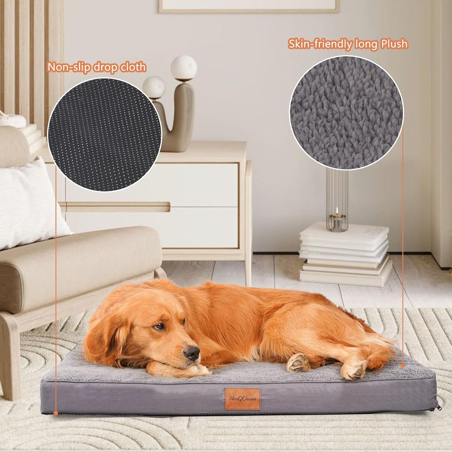 Waterproof XLarge Dog Beds for Large Sized Dogs - Orthopedic Dog Bed Washable Crate Pad, Egg Crate Foam Pet Bed Mat with Removable Cover, Anti-Slip Kennel Pad, 41''×27'', Grey