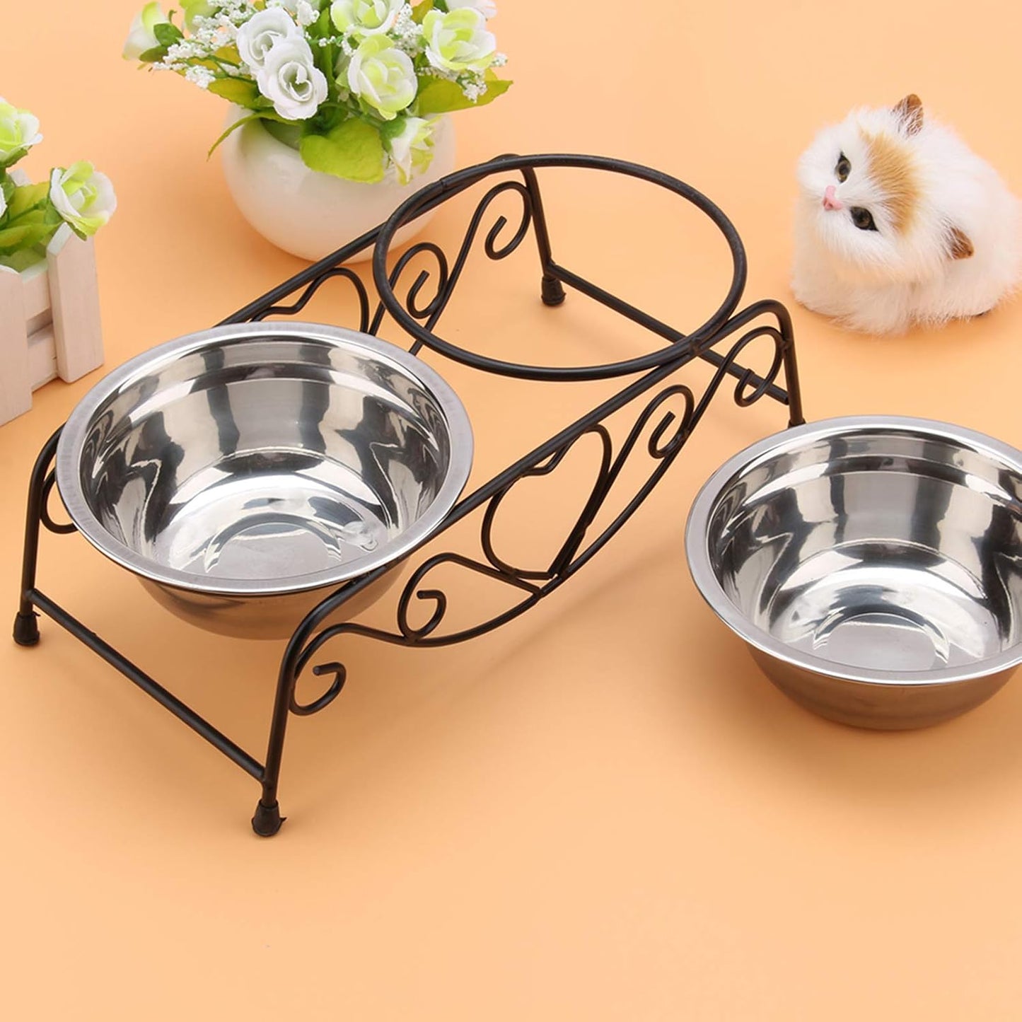 Stainless Steel Double, Food Water Bowls Feeder Dishes Small Dog Bowls Dog Cat Shelf Stand