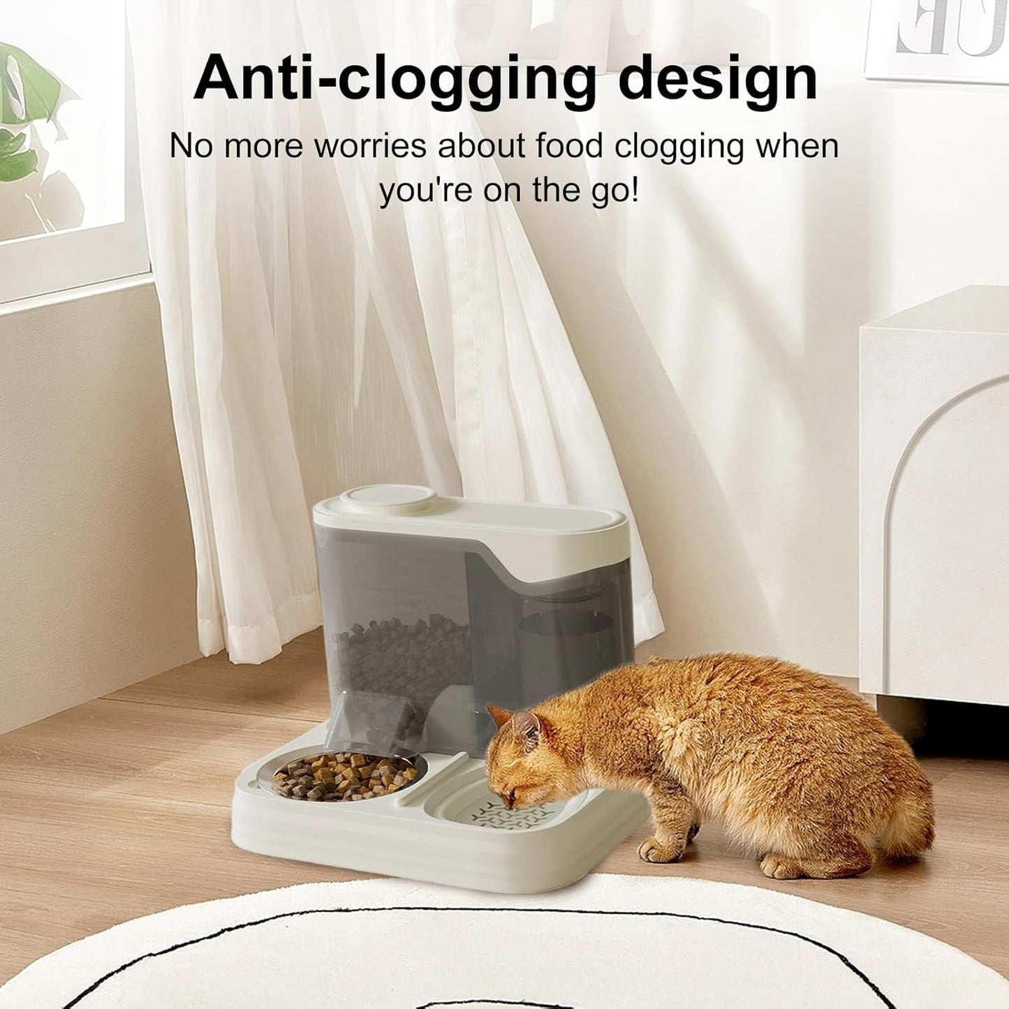 Space-Saving Elevated Dog Feeder with Integrated Water Bottle Removable Anti-Slip Dish Leak-Resistant Anti Spill Pet Food Bowl with Water Fountains
