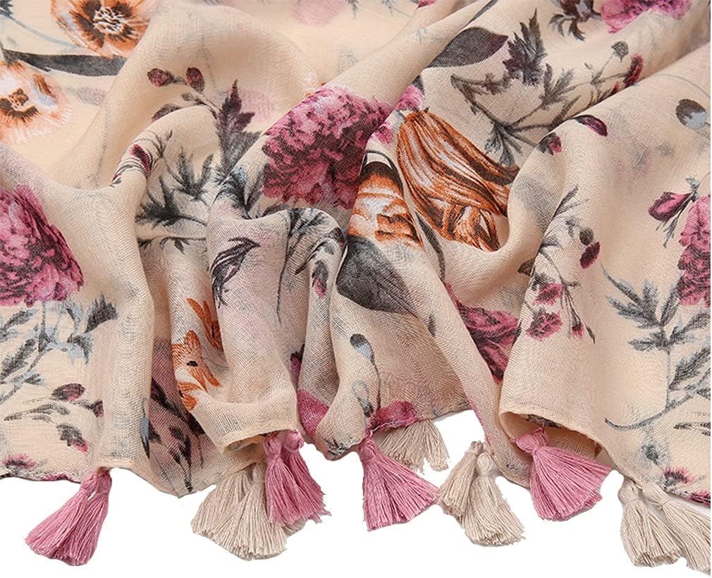 Yeieeo Boho Scarf for Women Lightweight Floral Printed Scarf Fall Winter Fashion Fringed Shawl