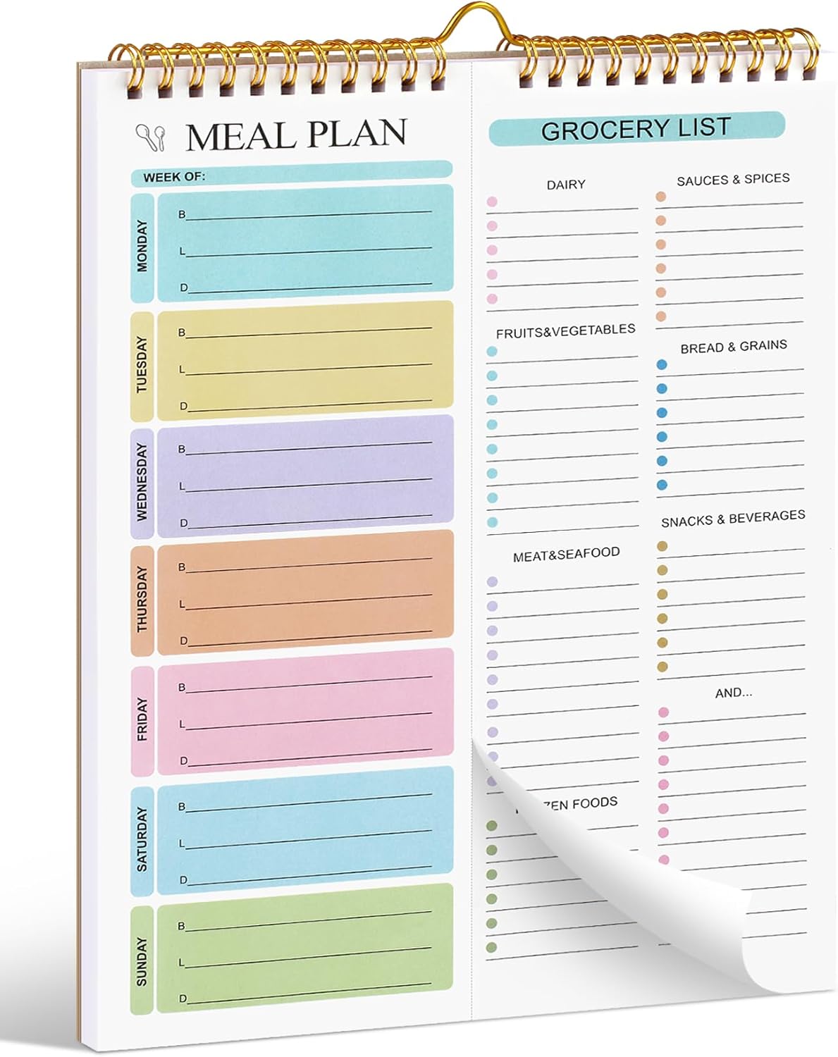 Joyberg Weekly Meal Planner Notebook 8.5x11”, 50 Sheets Weekly Meal Planner Magnetic, Double Helix Meal Planner and Grocery List, Wall-Mountable Menu Planner for Fridge Notepad for Daily & Plan