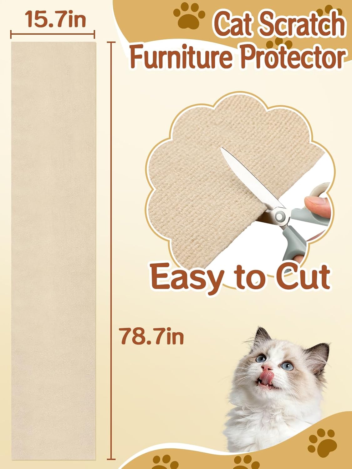 15.7"×78.7" Cat Scratch Furniture Protector - Strong Adhesive & Cuttable Cat Couch Protector for Leather Fabric Furniture Carpet Cats Tree