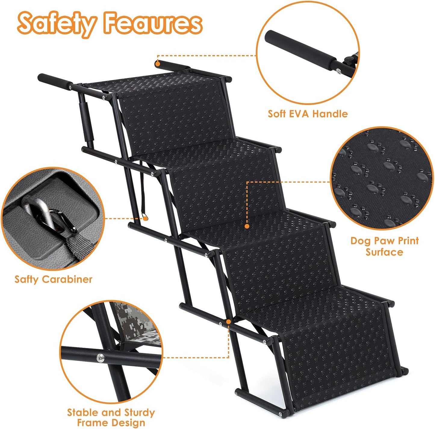 Portable Folding Pet Stair for Large Dog Ramp with Non-Slip Rug Surface, Lightweight Dog Ramps for Cars, SUVs, High Beds and Trucks, Pet Steps for Large Dogs,