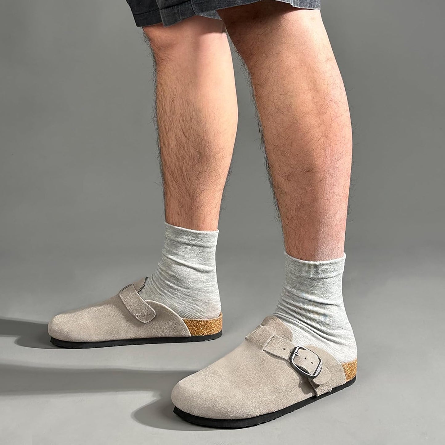 FITORY Mens Suede Clogs with Arch Support，Leather Cork Footed Mules Size 7-14