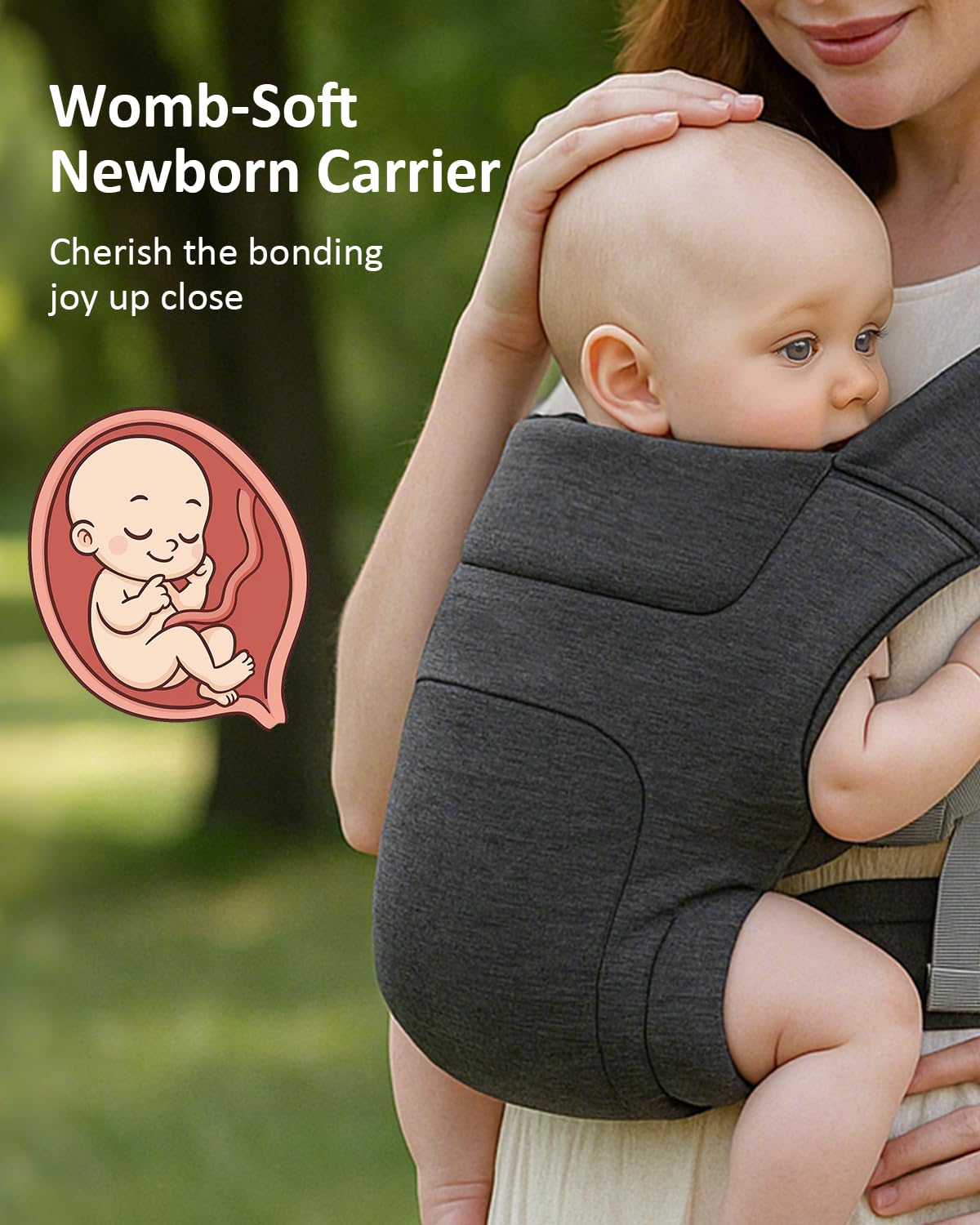 HEYVALUE Baby Carrier Newborn to Toddler(7-35lbs), Ergonomic Cross-Back Wraps with Adjustable Straps, Newborn Carrier with Effortless Put-On, Head Support for Hands-Free Comfort, Deep Gray