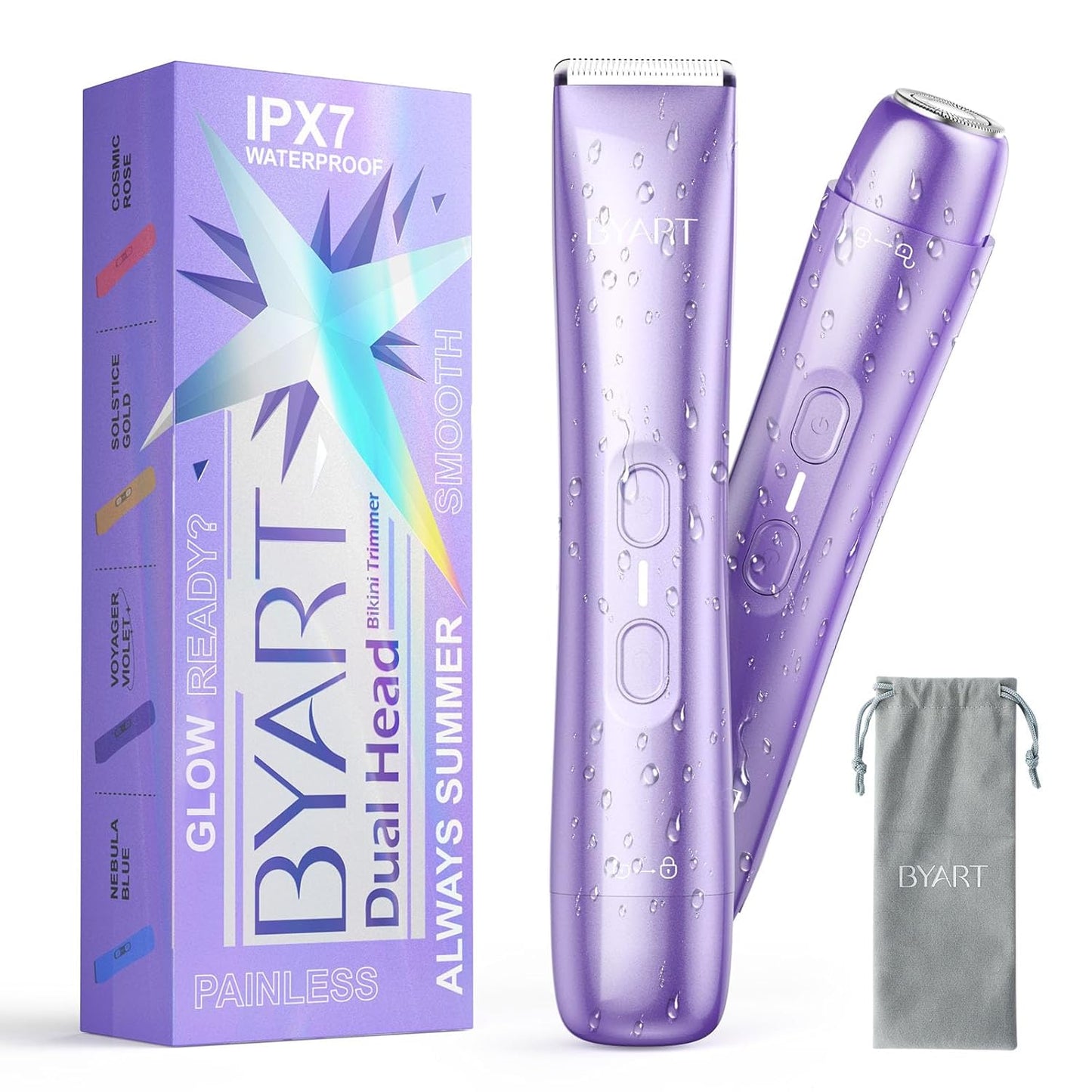 Bikini Trimmer for Women Dual Head – IPX7 Waterproof & Painless Electric Razors for Pubic Hair, Face, Legs, Underarms – Portable Cordless Shaver with Fast Charging, Self Care Gifts for Women