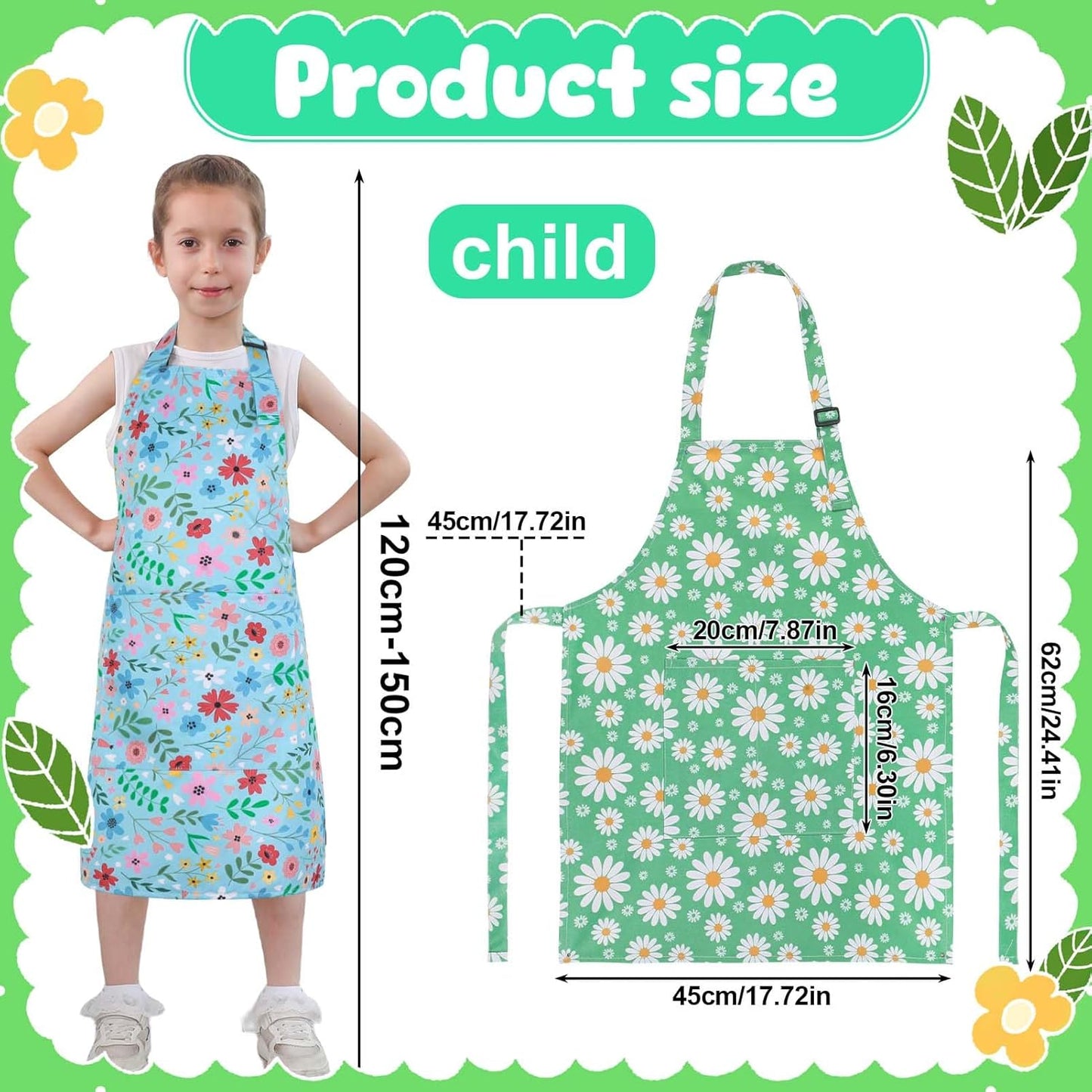 2 Pack Kids Apron, Cute Cooking Aprons, Waterproof Art Apron with Pockets, Toddler Painting Artist Apron Adjustable
