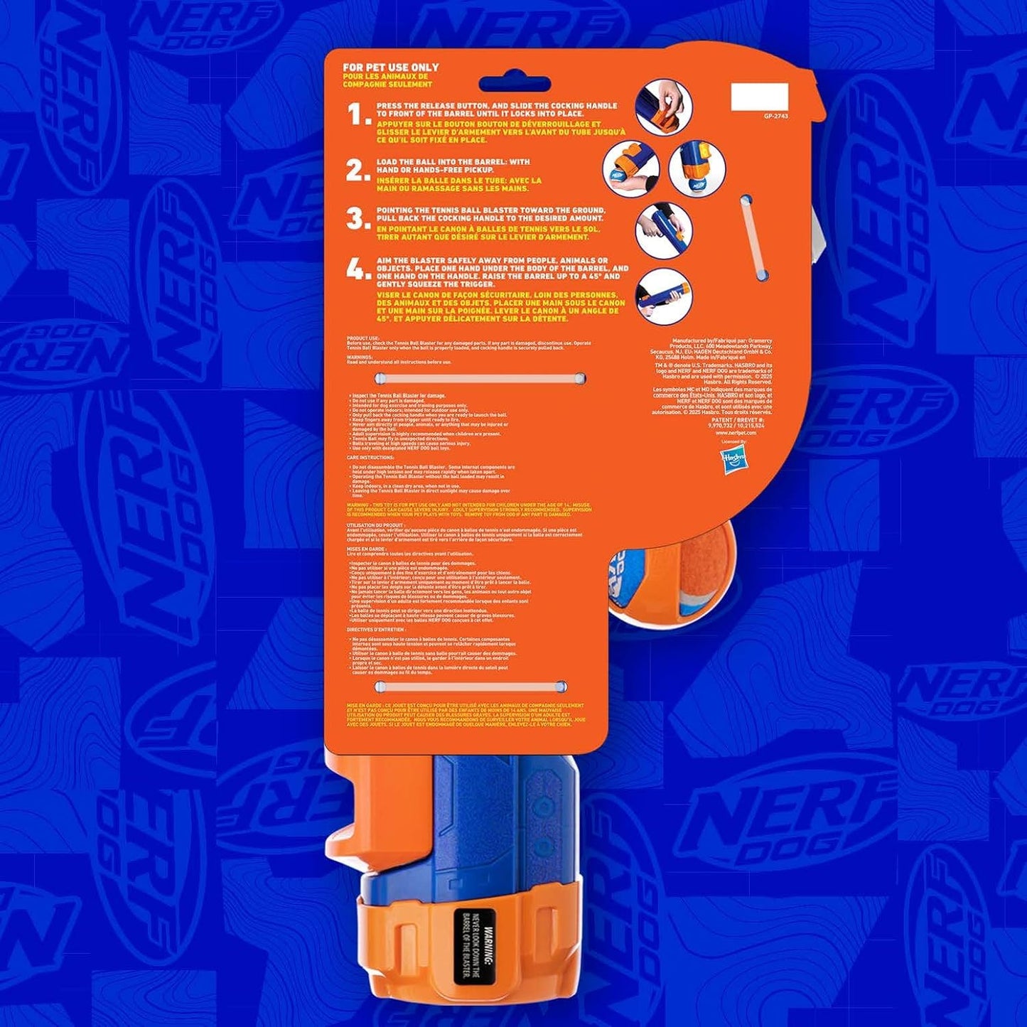 Nerf Dog Tennis Ball Blaster Dog Toy Blue/Orange, 16 Inch Compact Blaster with 1 Ball