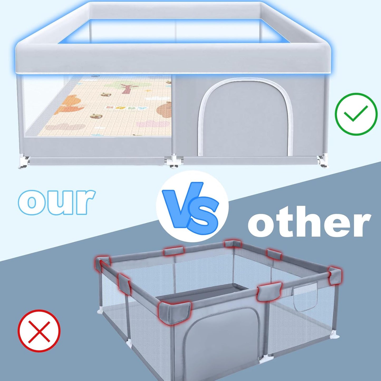 Baby Playpen with Mat, 50x50 Inch Play Pen, Playpen for Babies and Toddlers, Baby Playard for Indoor & Outdoor Active Center Game Fence, with Skin-Friendly Fabric and Soft Breathable Mesh