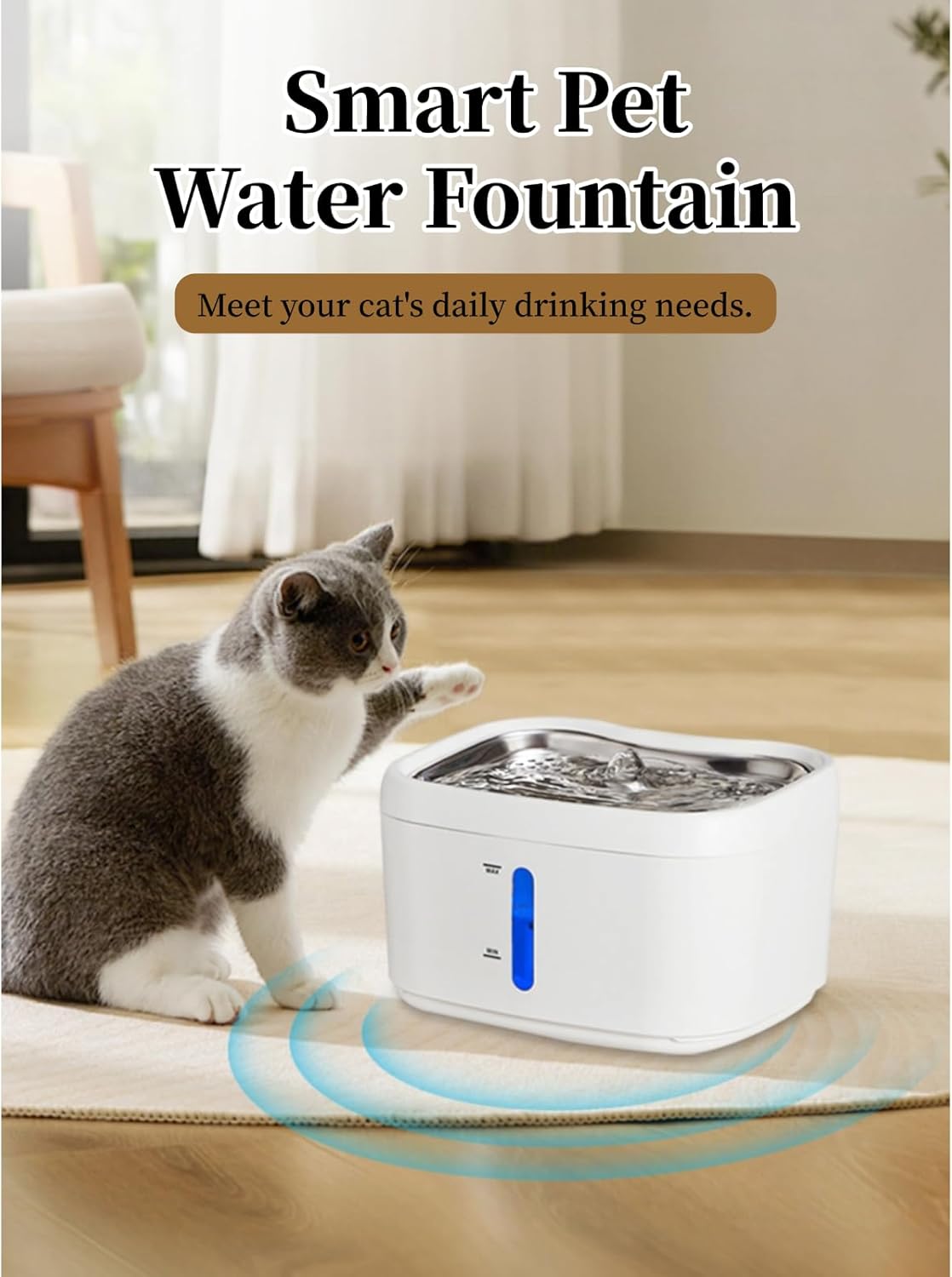 Dog & Cat Water Fountain, 2.5L Automatic Sensing Circulating Pets Drinking Dispenser with Filter, Quiet Indoor Animal Watering Fountains for Pets, Water Electricity Separation