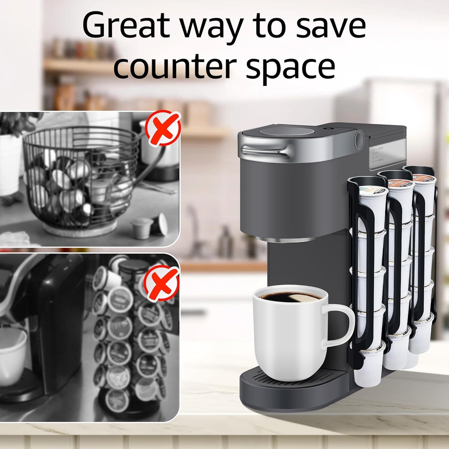 K Cup Holder for Keurig: Coffee Pod Holder for Counter Small Space - Kcup holders for Wall Mount (2, Black)