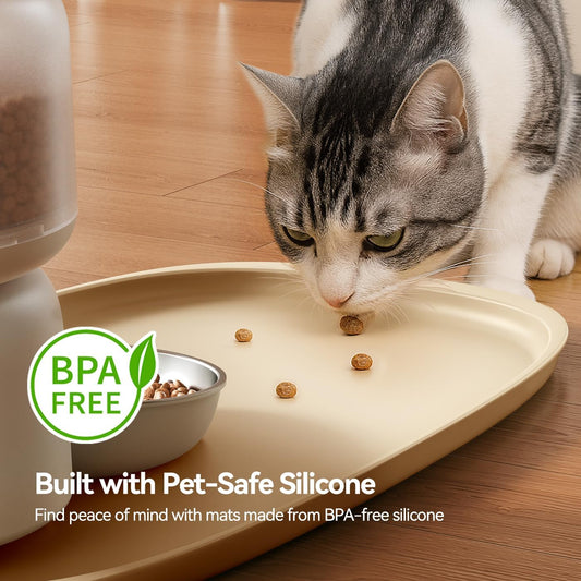 FEELNEEDY Silicone Cat & Dog Food Mat Waterproof, High Raised Edges for Leakage Protection, Dog Mat for Food and Water, Non-Slip Drip Tray, Easy Clean 18 * 12 * 0.5 inches Feeding Pad (Small, Beige)