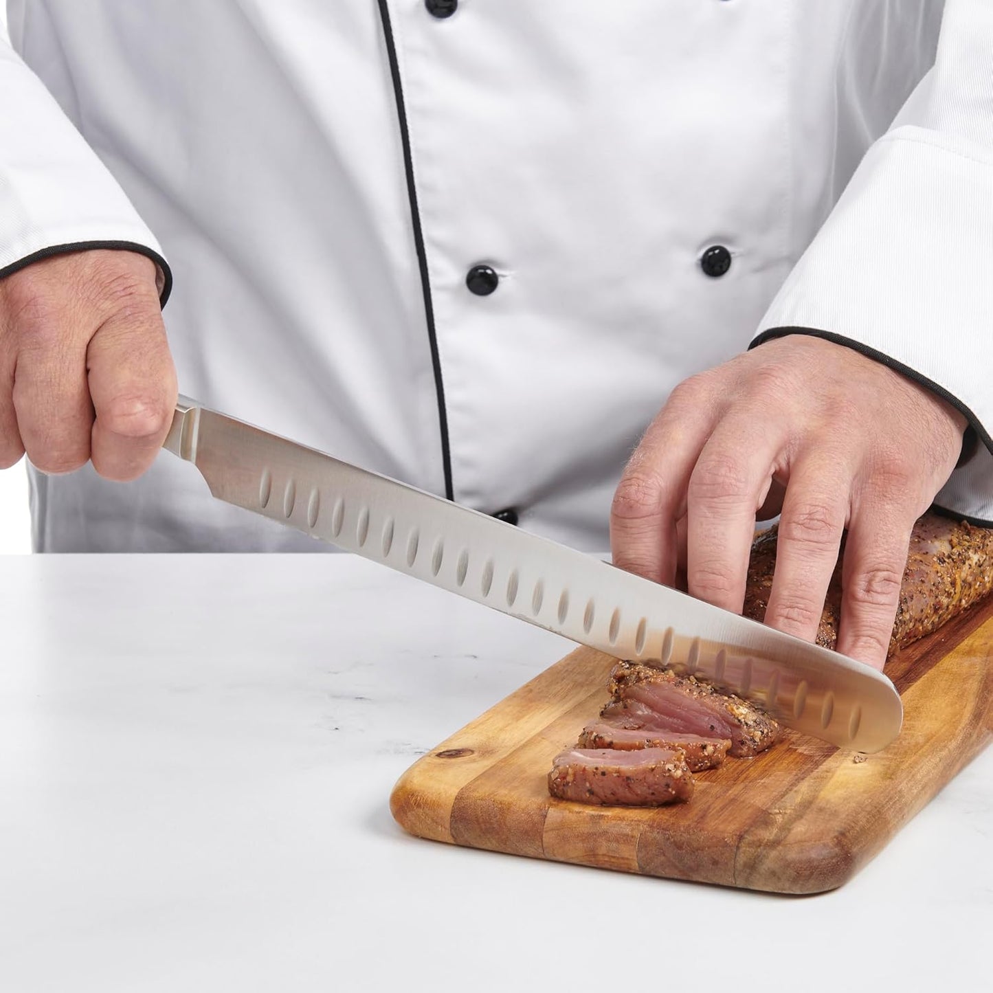 Cutlery-Pro Cat Cora Forged Granton Roast Slicer Knife, Professional 10-Inch German Steel Blade For Slicing Meat Without Sticking, Ergonomic Triple-Rivet Handle, NSF-Certified Kitchen Knife