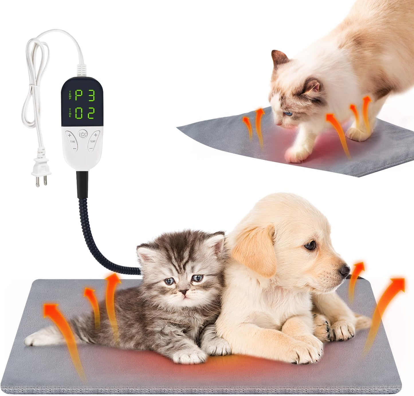 Smart Cat Heating Pad with Pressure Activated – Temperature Adjustable Heated Dog Bed with Timer - 13x17 inches - 30W - Pressure Activated Work for Pets Over 10 lbs (Small) (Small 17x13)