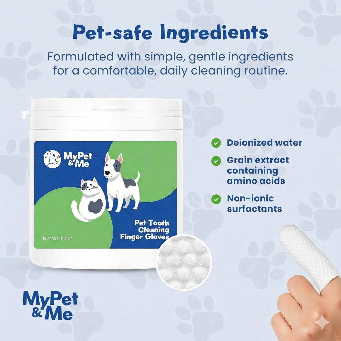 MyPet&Me Dog Dental Wipes, 50 Count - Disposable Finger Tooth Wipes for Dogs and Cats, Textured No-Rinse Cloths for Teeth and Gums, Fits Most Fingers, Travel-Friendly