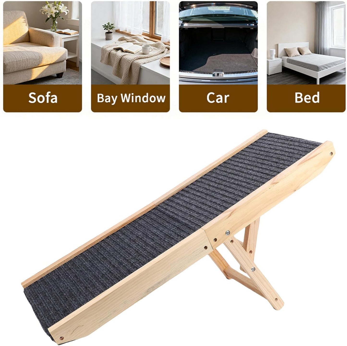 Luqeeg Foldable Dog Stairs, Portable Car Ramps, Anti Slip Wooden Dog Ramp Sturdy Gentle Slope Design Reduce Joint Pressure Space Saving Pet Stairs for Bed Couch Sofa Travel