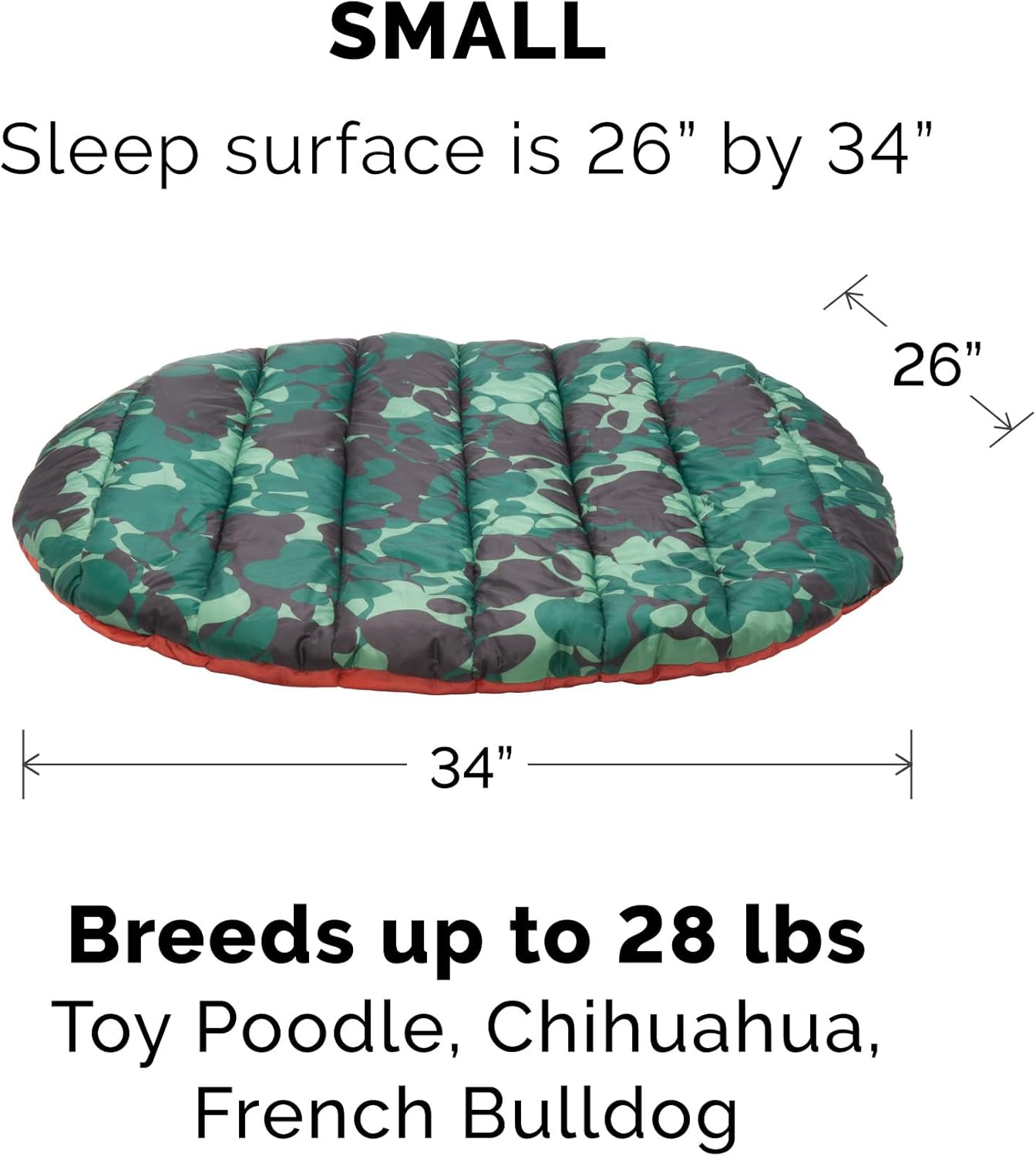 Furhaven Outdoor Travel Dog Bed for Small Dogs w/ Carry Bag, Washable & Foldable, Great for Crates & Kennels - Trail Pup Travel Pillow Mat w/ Stuff Sack Bag - Paprika/Camo-Paw, Small