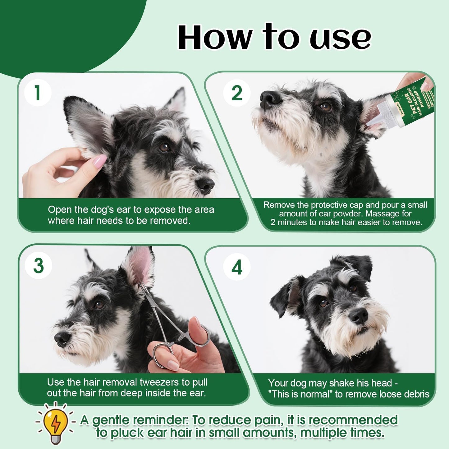 Dog Ear Plucking Powder & Hair Removal Tool Kit – 30g Dog Ear Powder for Hair Removal, 5.5" Hemostat Ear Hair Removal Tool – Helps Reduce Wax & Odor – Ear Grooming Kit for Dogs