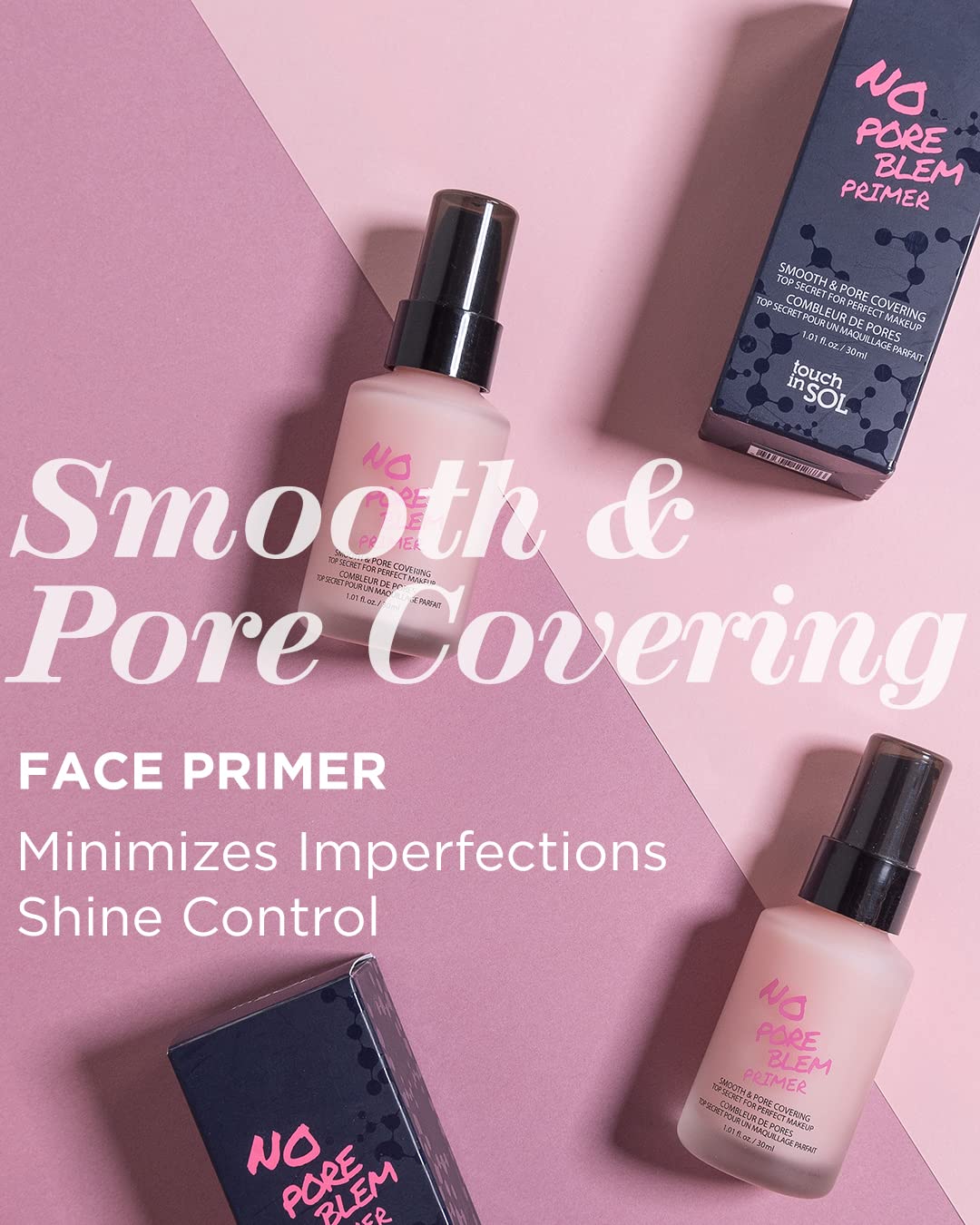 TOUCH IN SOL No Poreblem Primer – Pore Primer for Korean Makeup, Mattifying Primer for Oily Skin, Pore Eraser for Large Pores, Blurring Finish from K Beauty (1.01 fl.oz/30ml)
