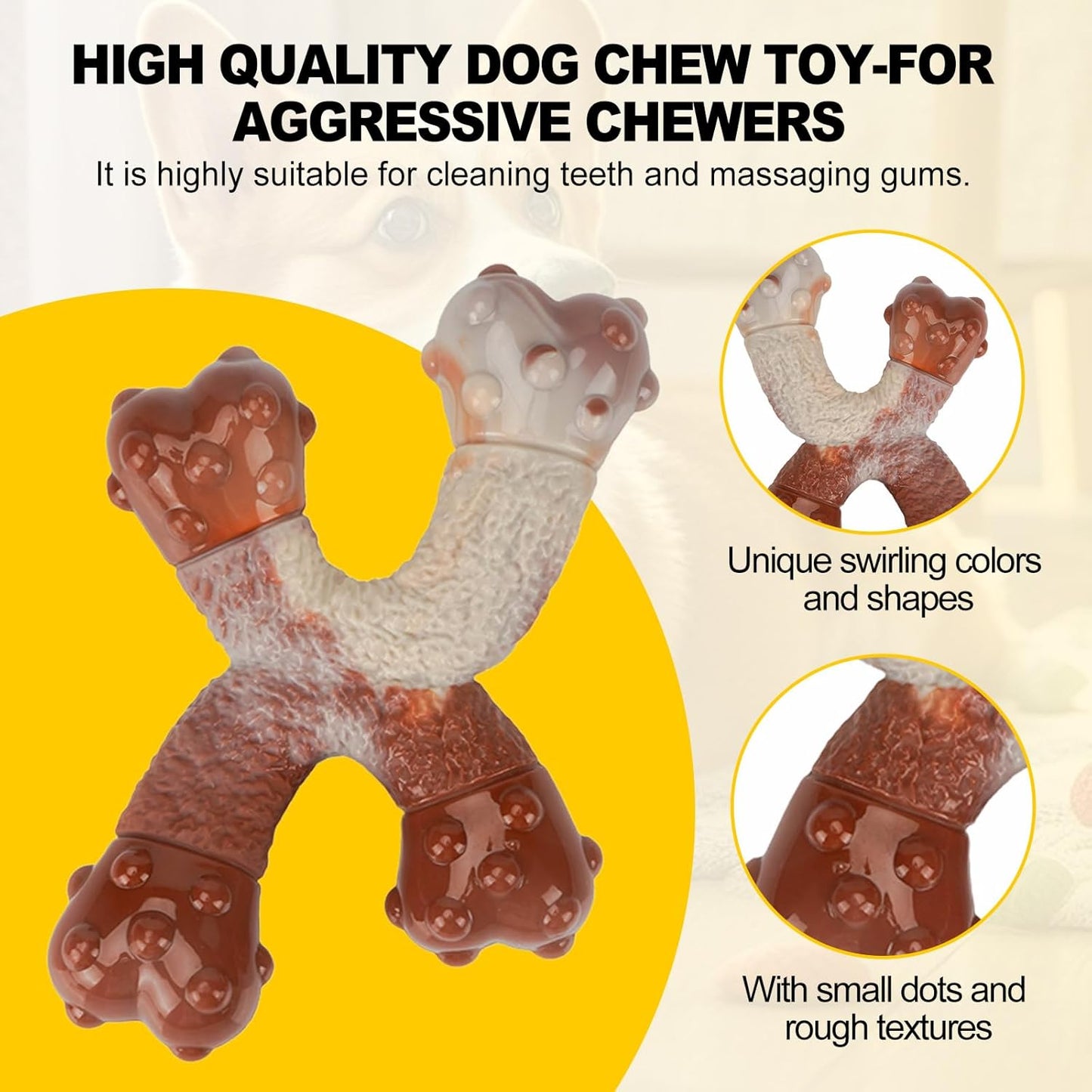 Dog Chew Toys for Aggressive Chewers - Durable Nylon Bones for Boredom Relief & Anxiety, Bacon Flavored Teething Chews for Large Dogs, Tough Chew Toy to Clean Teeth