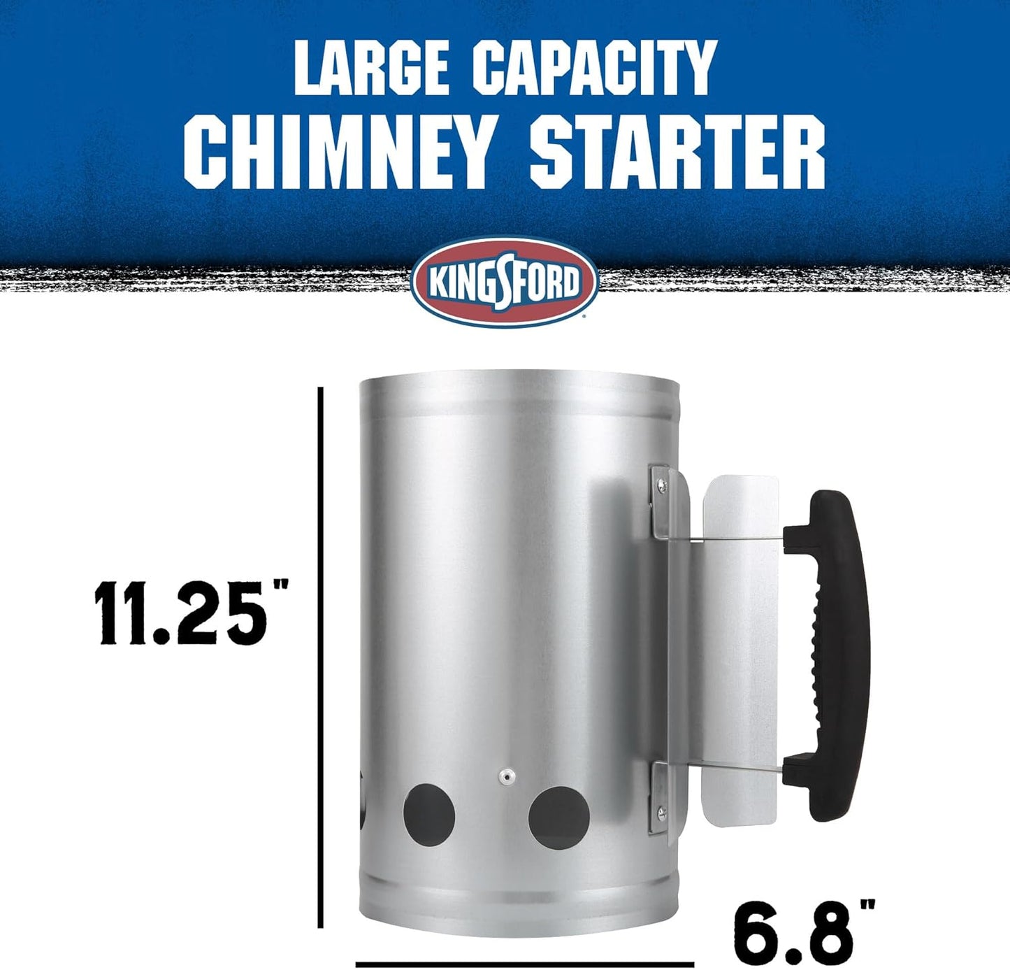 KINGSFORD Heavy Duty Deluxe Charcoal Chimney Starter, Large Capacity Zinc Steel BBQ Fire Starter with Heat Shield and Stay-Cool Handle, Vented Base Air Vents for Fast Even Lighting
